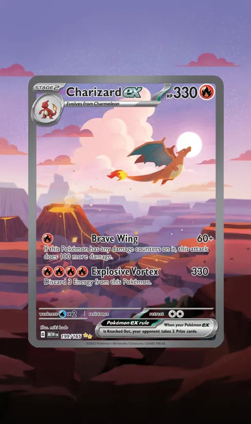 Charizard 199/165 Hand Drawn | 151 CardAura Extended Art Case