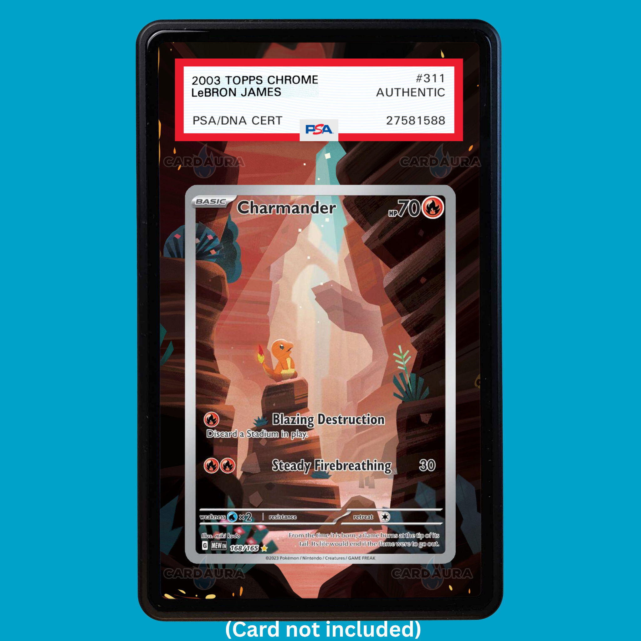 Hand-drawn Charmander 168/165 Set 151 extended art display case insert for graded Pokémon cards