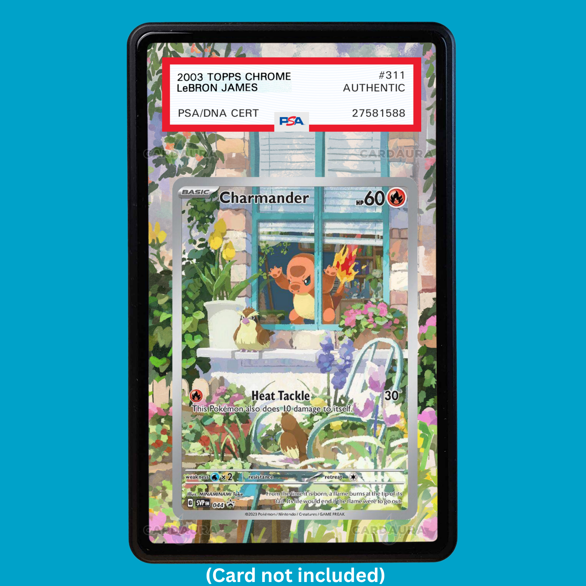 Hand-drawn Charmander 044 Obsidian Flames extended art display case insert for graded Pokémon cards