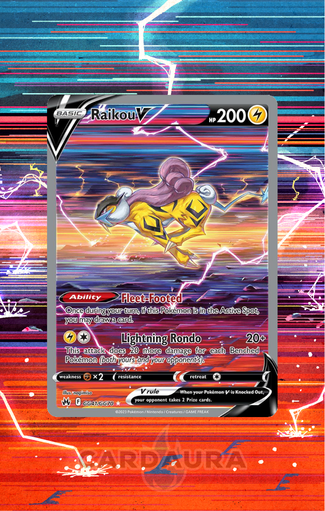 Raikou V GG41/GG70 | Crown Zenith AuraSlab - Extended Art + Case (Graded)