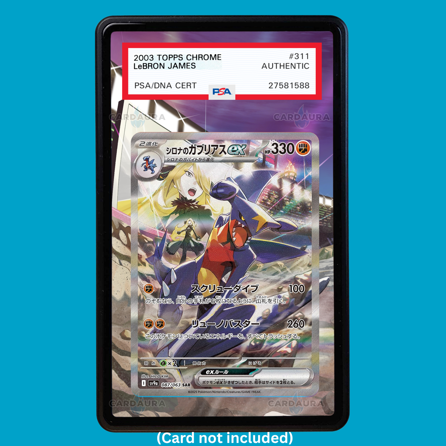 Hand-drawn Cynthia's Garchomp EX 232/165 Destined Rivals extended art display case insert for graded Pokémon cards