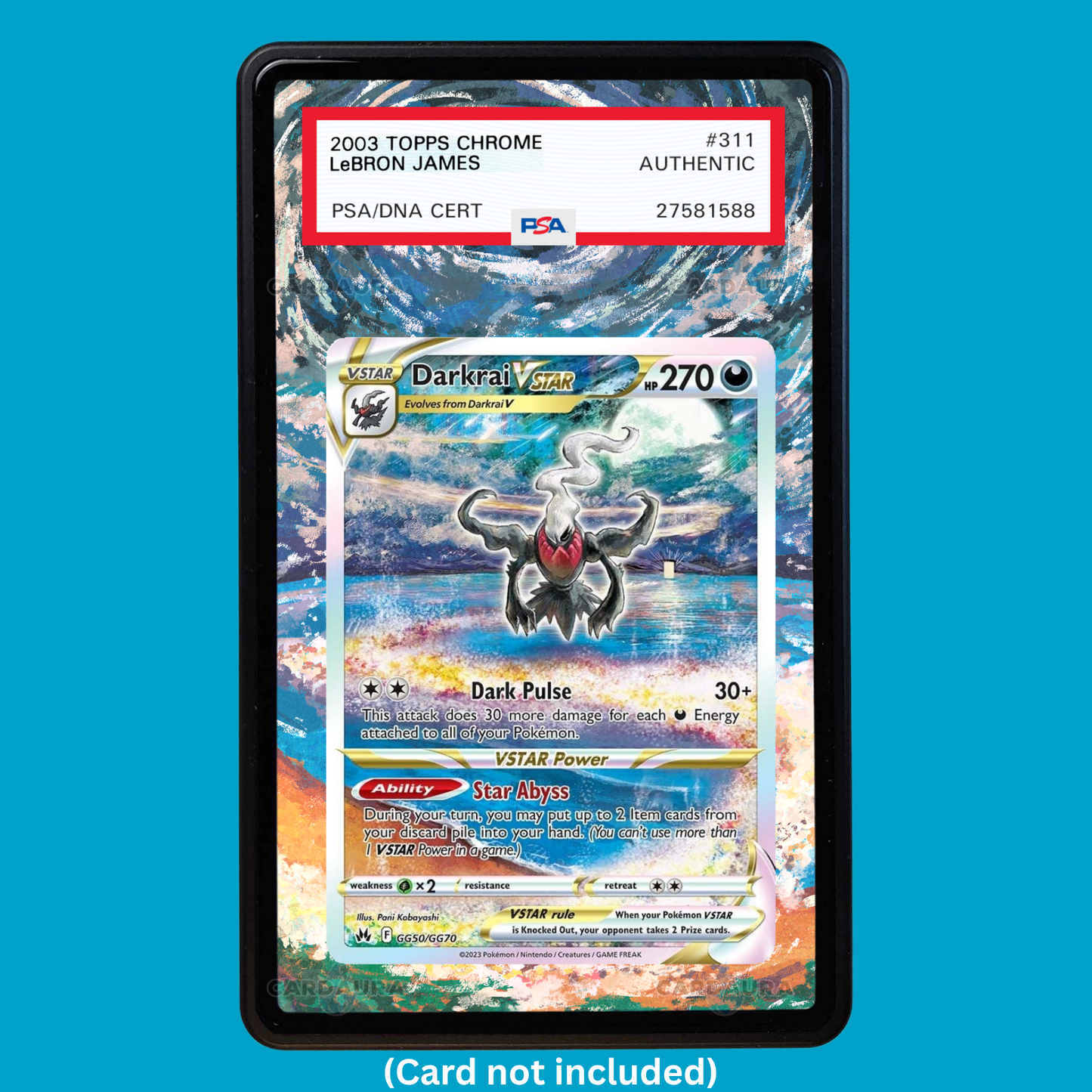 Hand-drawn Darkrai VSTAR GG50/GG70 Crown Zenith extended art display case insert for graded Pokémon cards