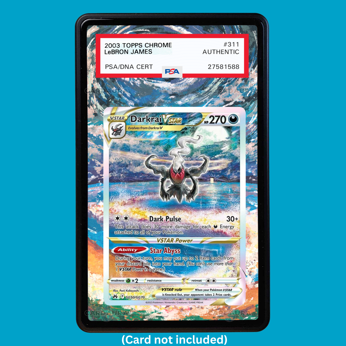 Hand-drawn Darkrai VSTAR GG50/GG70 Crown Zenith extended art display case insert for graded Pokémon cards