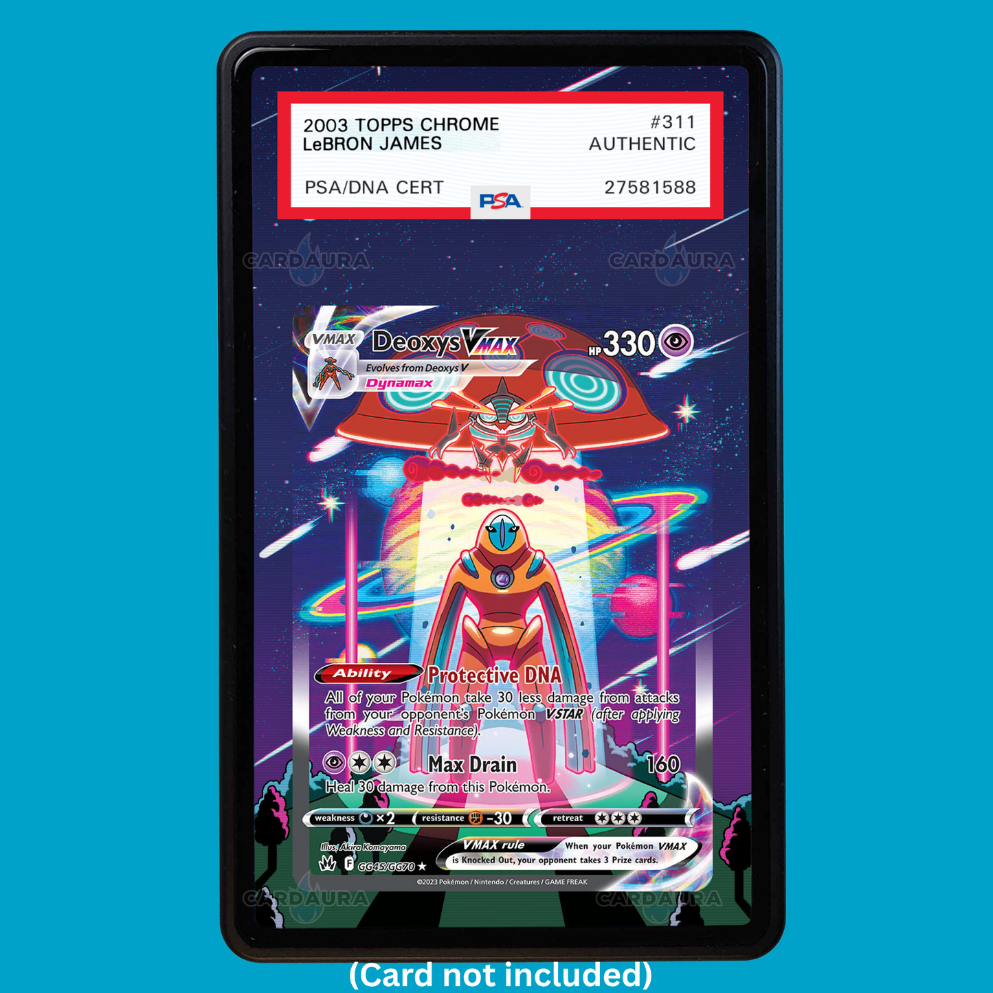 Hand-drawn Deoxys VMAX GG45/GG70 Crown Zenith extended art display case insert for graded Pokémon cards