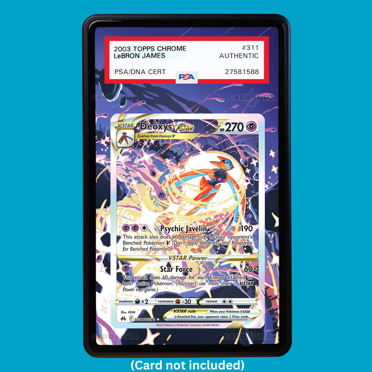 Hand-drawn Deoxys VSTAR GG46/GG70 Crown Zenith extended art display case insert for graded Pokémon cards