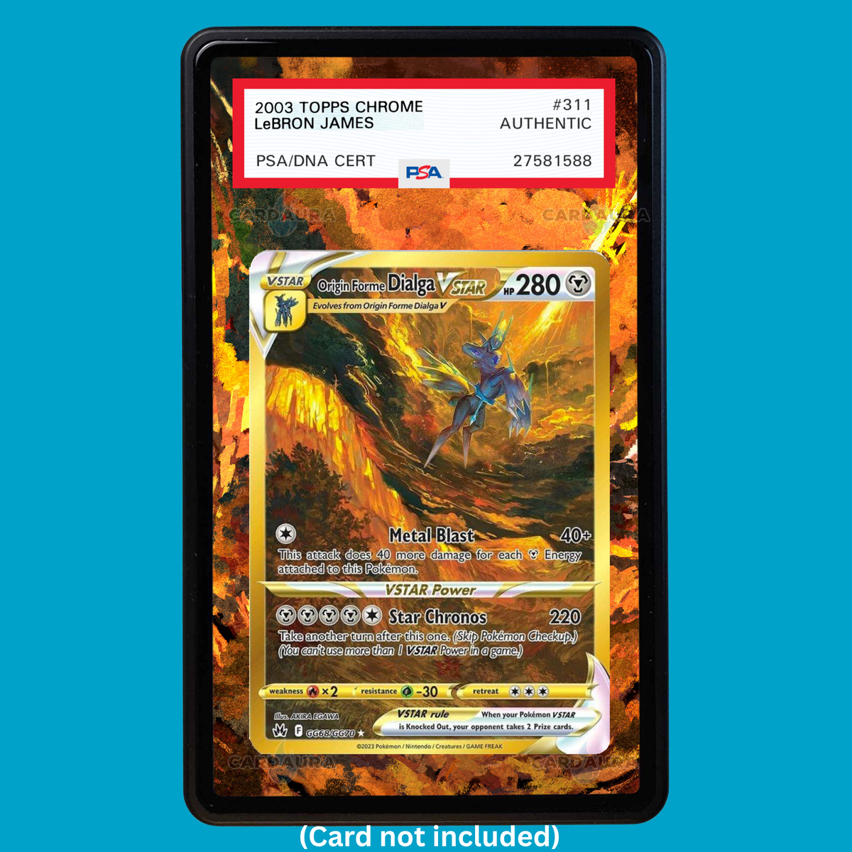 Hand-drawn Origin Forme Dialga VSTAR GG68 Crown Zenith extended art display case insert for graded Pokémon cards