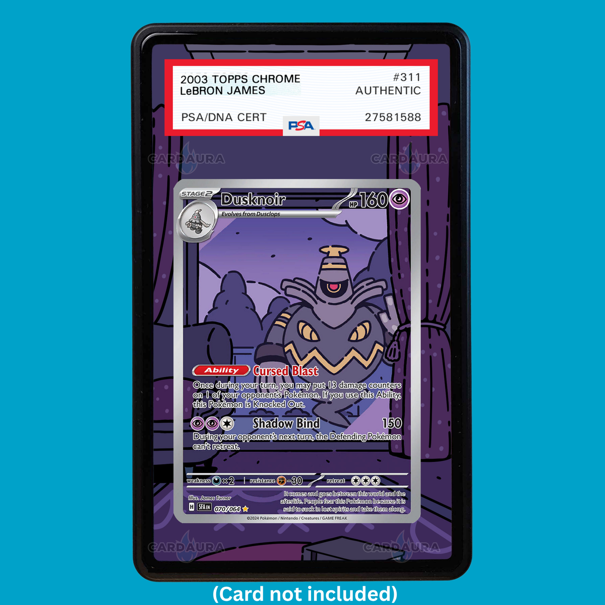 Hand-drawn Dusknoir 070/064 Shrouded Fable extended art display case insert for graded Pokémon cards