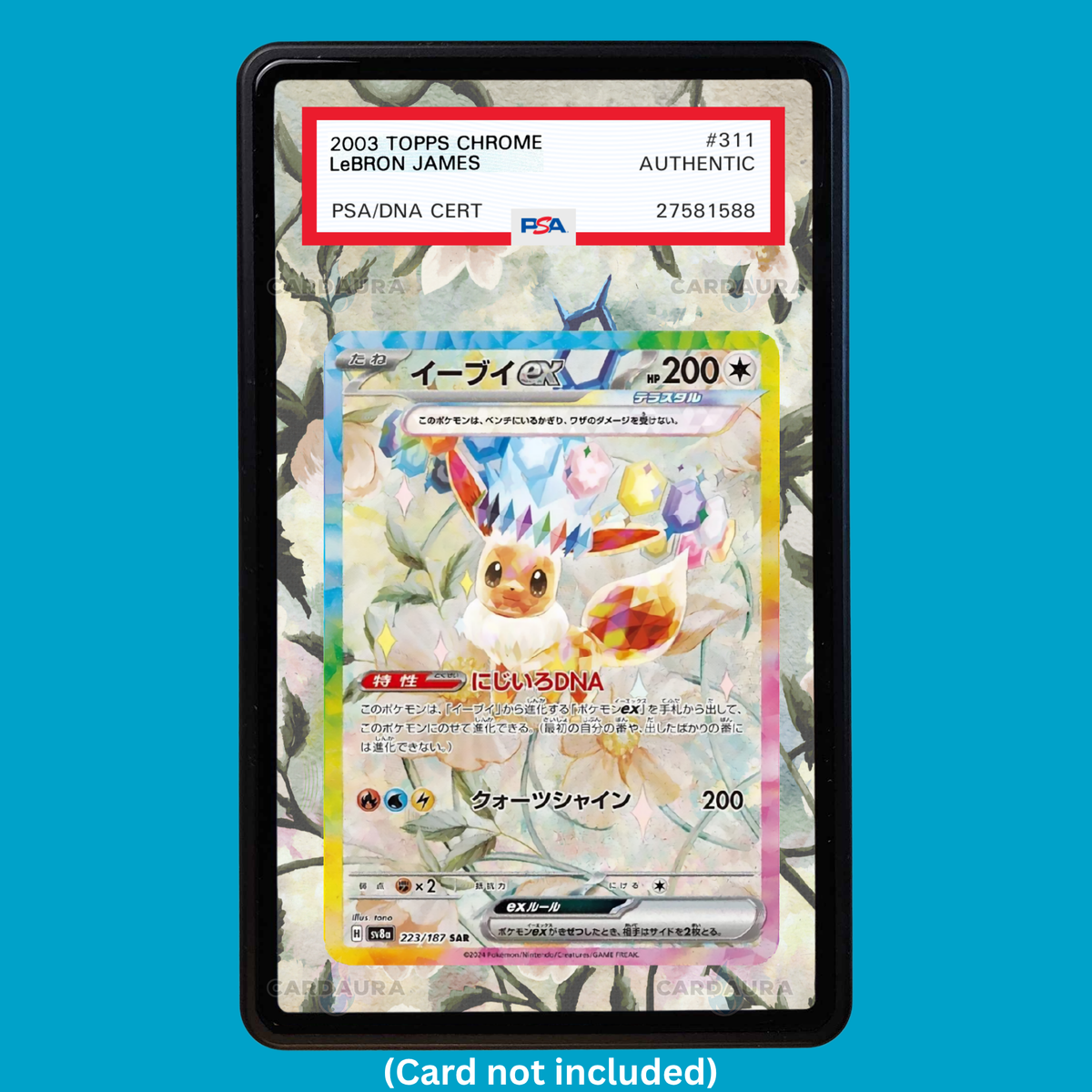 Hand-drawn Eevee EX 167/131 Prismatic Evolutions extended art display case insert for graded Pokémon cards