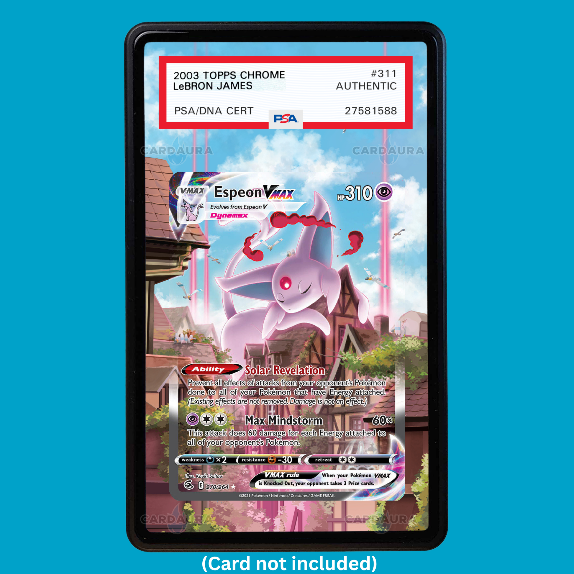 Hand-drawn Espeon VMAX 270/264 Fusion Strike extended art display case insert for graded Pokémon cards