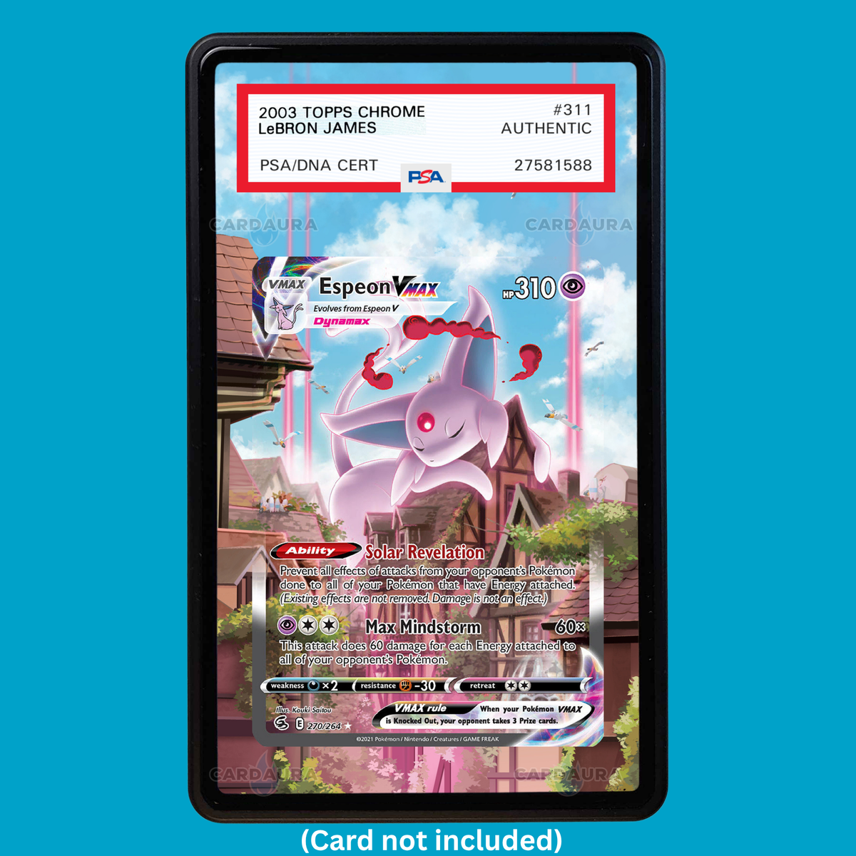 Hand-drawn Espeon VMAX 270/264 Fusion Strike extended art display case insert for graded Pokémon cards