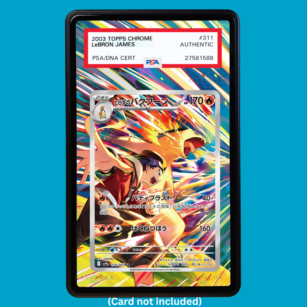 Hand-drawn Ethan's Typhlosion 190/182 Destined Rivals extended art display case insert for graded Pokémon cards