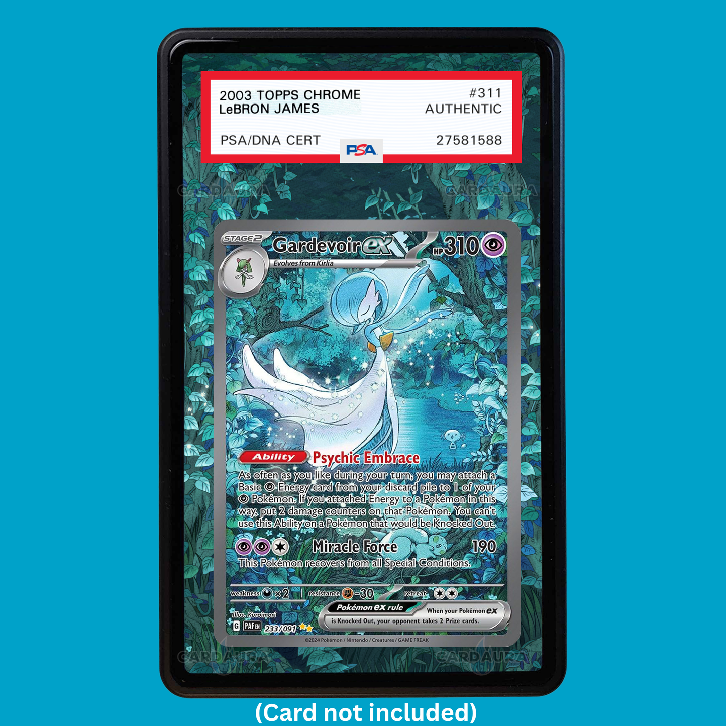Hand-drawn Gardevoir EX 233/091 Paldean Fates extended art display case insert for graded Pokémon cards
