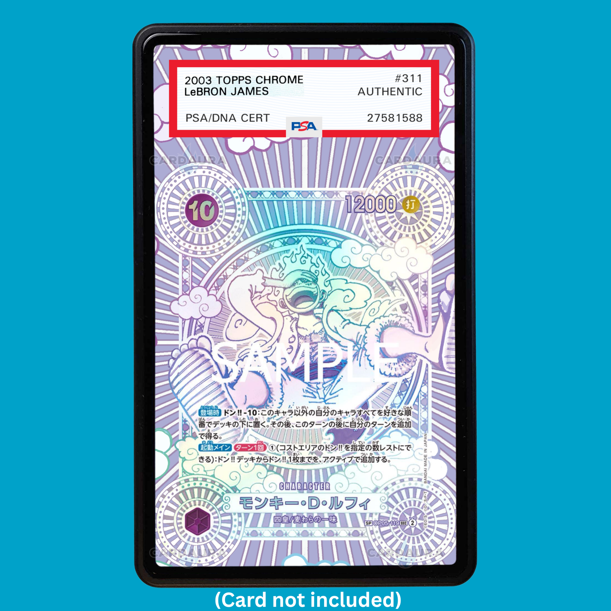 Showcase your Monkey D. Luffy SP Silver with a premium extended art display case designed for graded One Piece cards. This collectible display combines hand-drawn extended artwork, a magnetic aluminum case, and UV-protective tempered glass to help protect and elevate your One Piece Monkey D. Luffy SP Silver card.