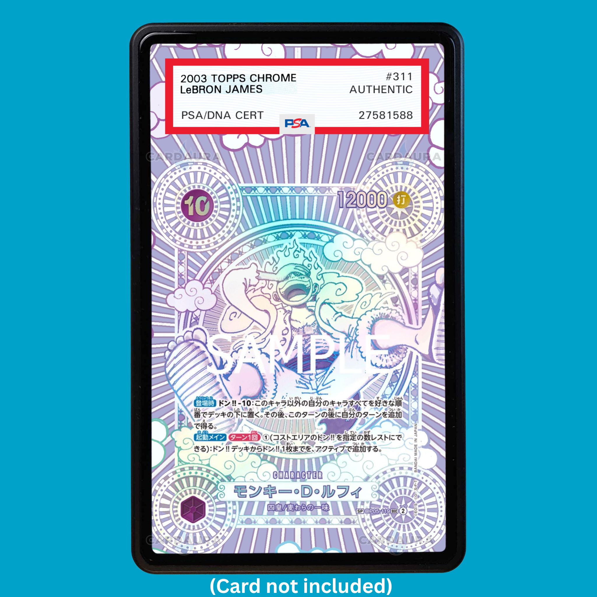 Showcase your Monkey D. Luffy SP Silver with a premium extended art display case designed for graded One Piece cards. This collectible display combines hand-drawn extended artwork, a magnetic aluminum case, and UV-protective tempered glass to help protect and elevate your One Piece Monkey D. Luffy SP Silver card.