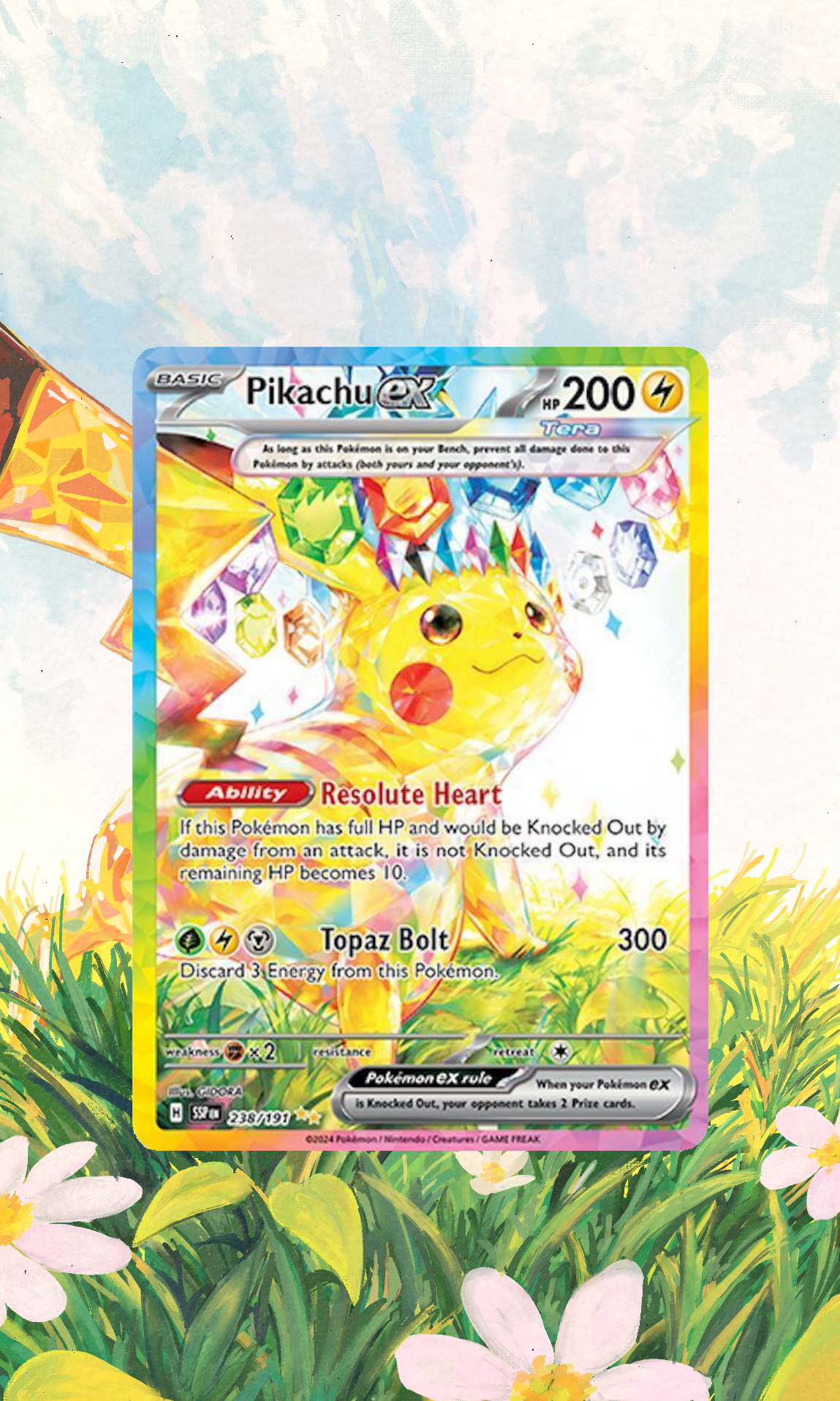 Pikachu ex 238/191 | Surging Sparks CardAura - Extended Art + Display Case (Raw)