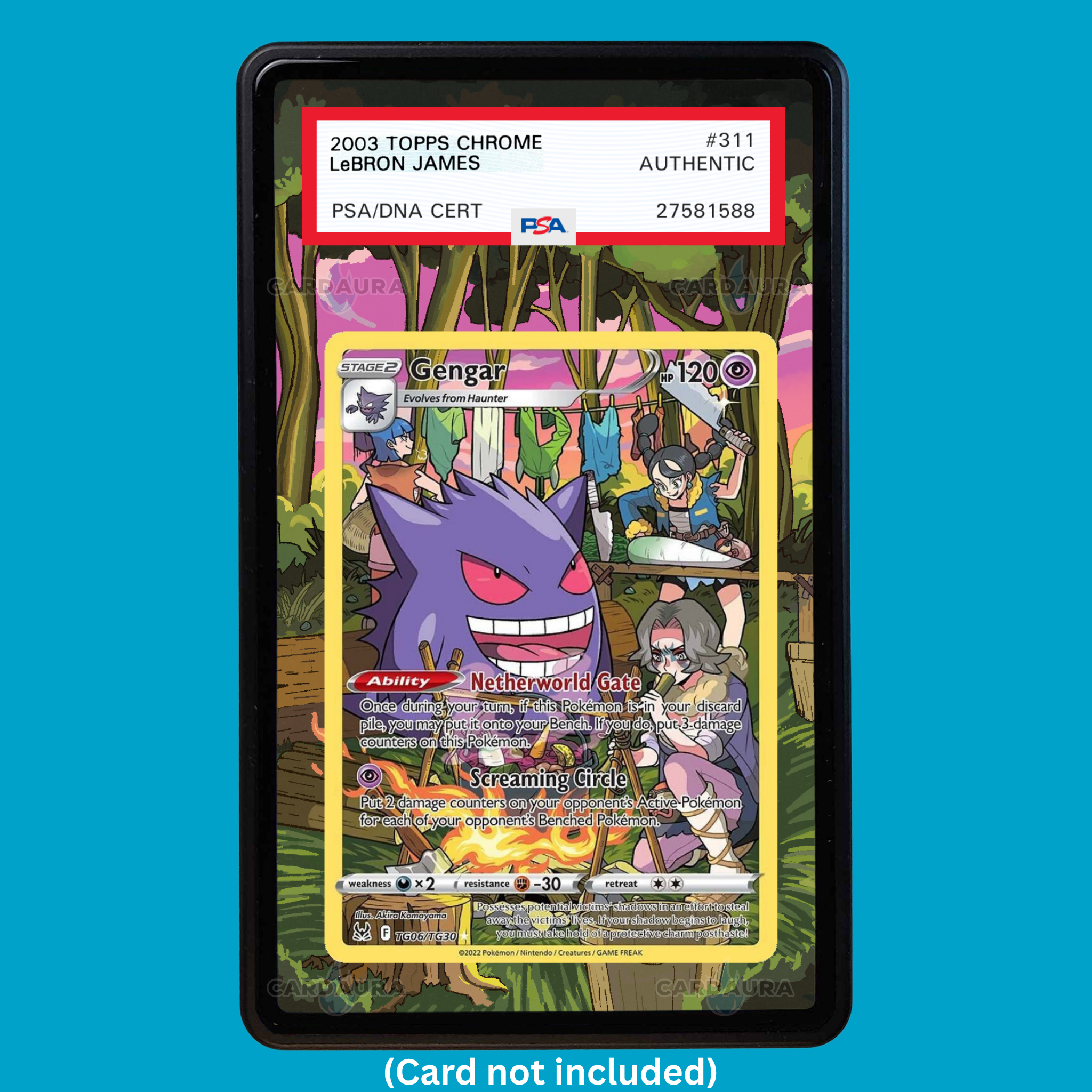 Hand-drawn Gengar TG06/TG30 Lost Origins extended art display case insert for graded Pokémon cards