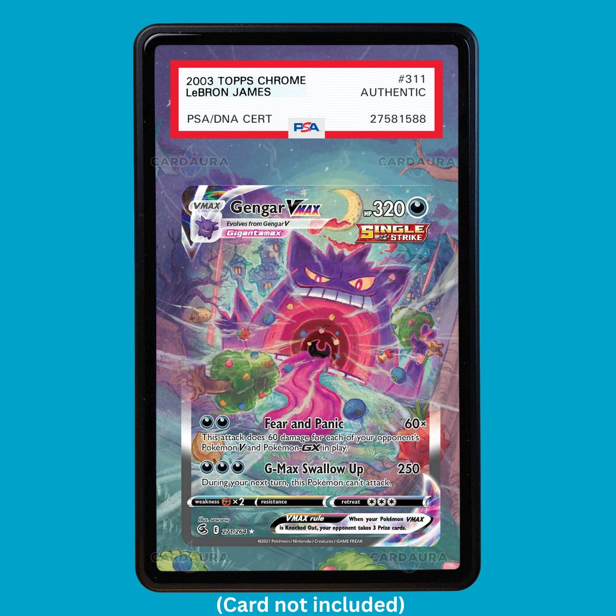 Hand-drawn Gengar VMAX 271/264 Fusion Strike extended art display case insert for graded Pokémon cards