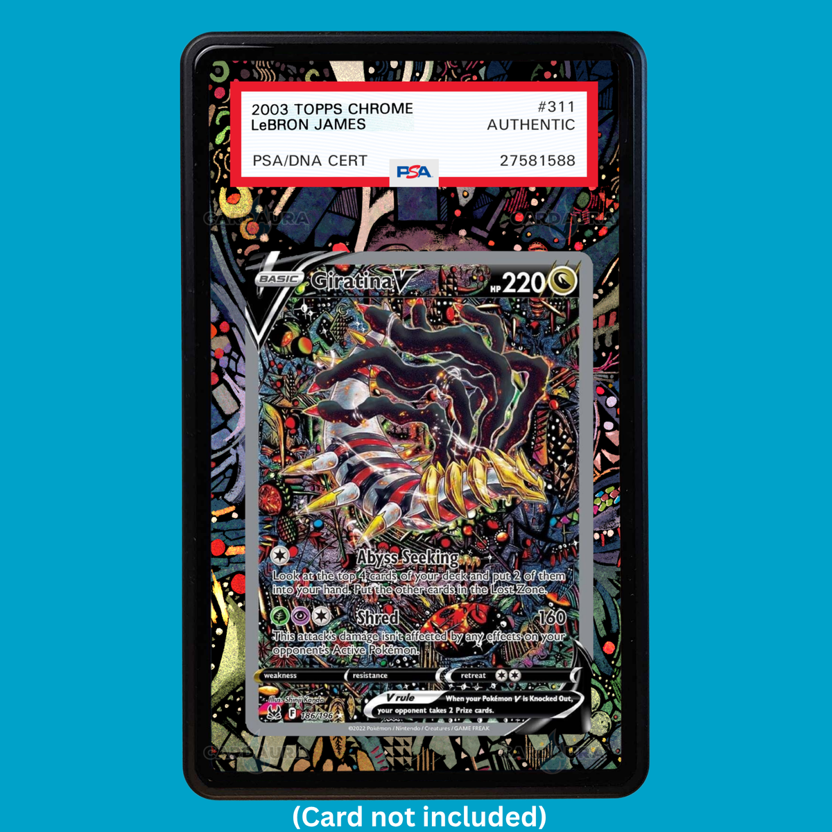 Hand-drawn Giratina V 196/186 Lost Origins extended art display case insert for graded Pokémon cards