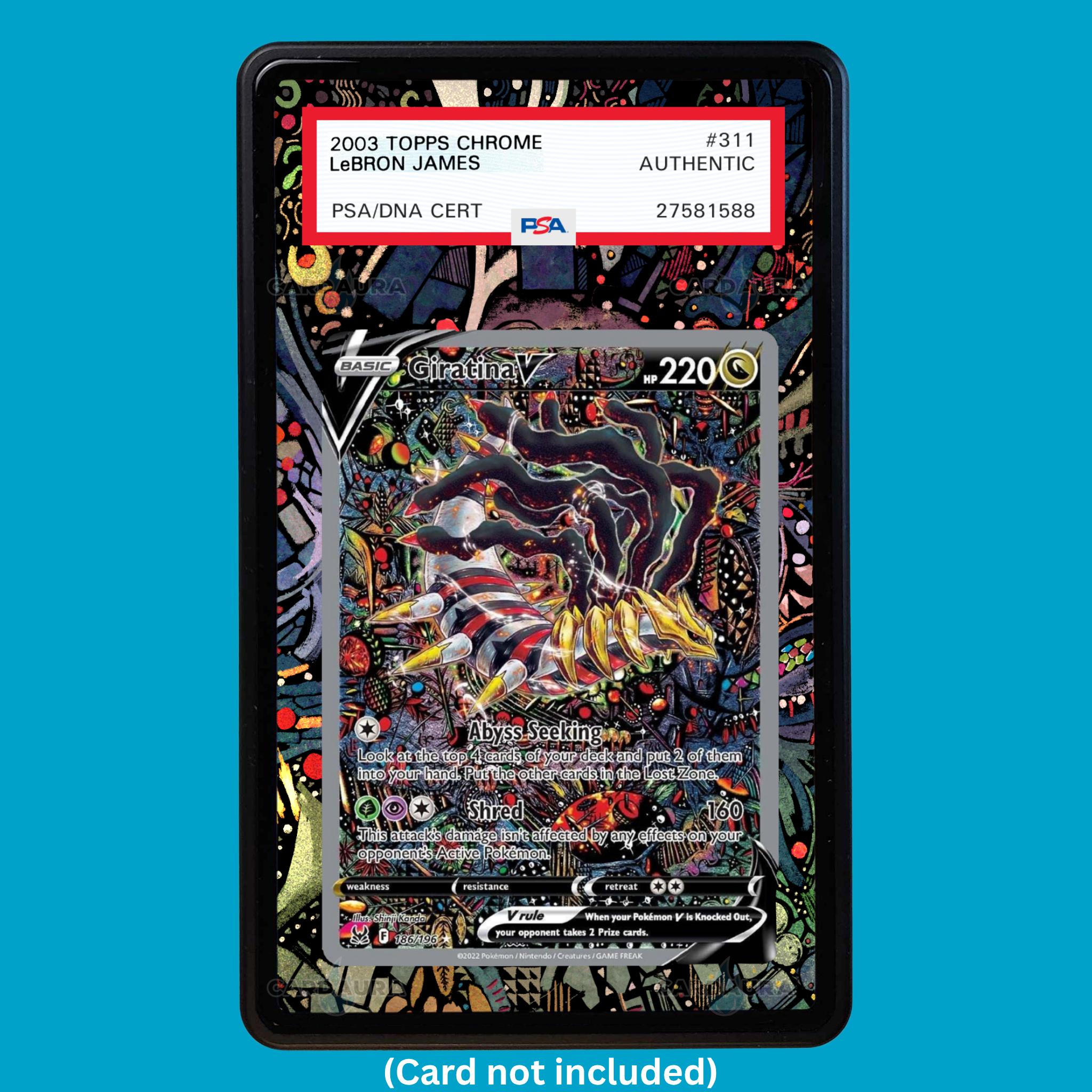 Hand-drawn Giratina V 196/186 Lost Origins extended art display case insert for graded Pokémon cards