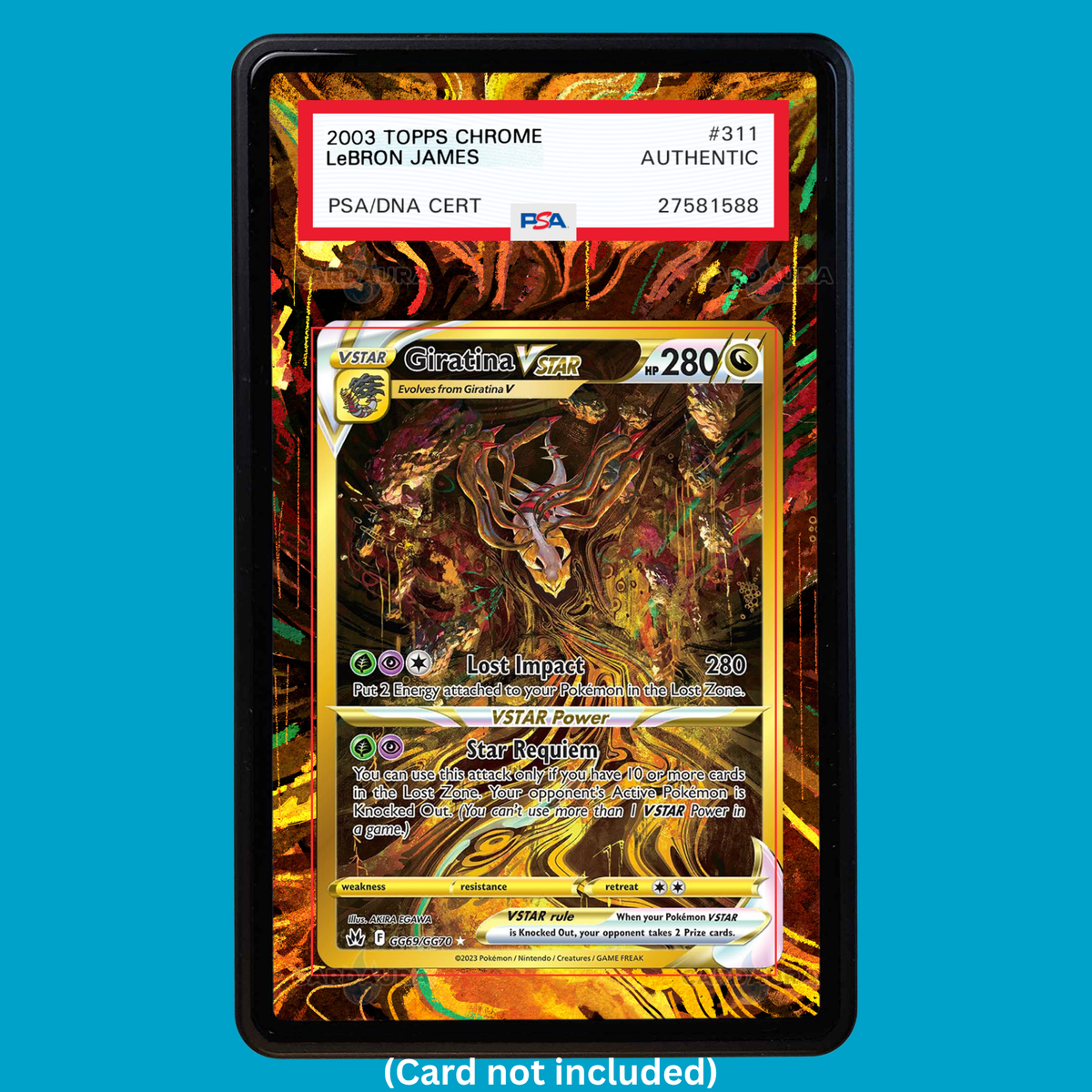 Hand-drawn Giratina VSTAR GG69 Crown Zenith extended art display case insert for graded Pokémon cards