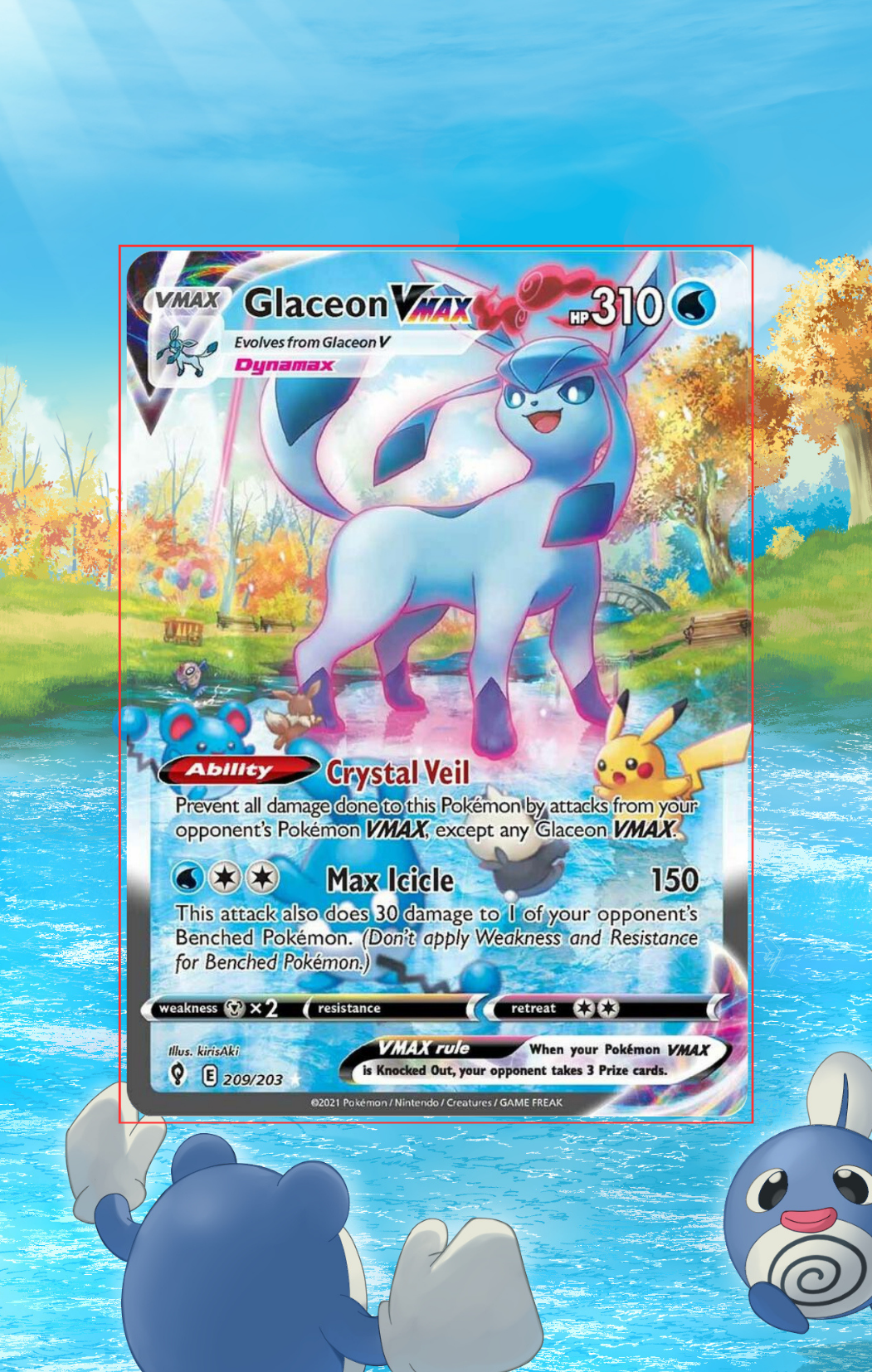 Glaceon VMAX 209/203 | Evolving Skies CardAura - Extended Art + Display Case (Raw)