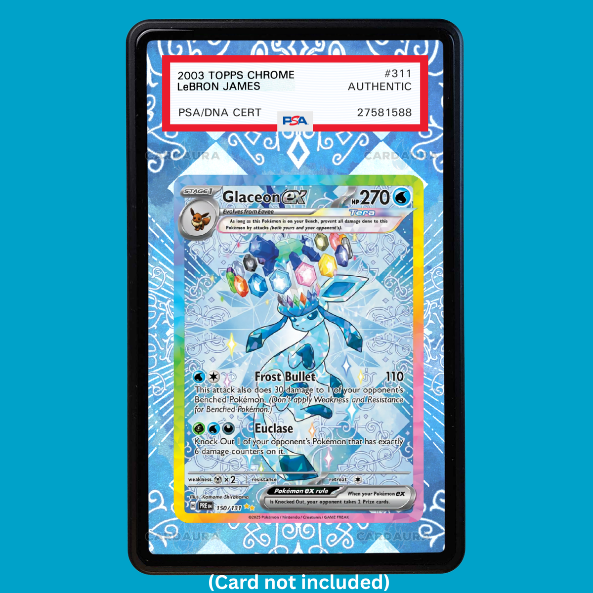 Hand-drawn Glaceon EX 150/131 Prismatic Evolutions extended art display case insert for graded Pokémon cards