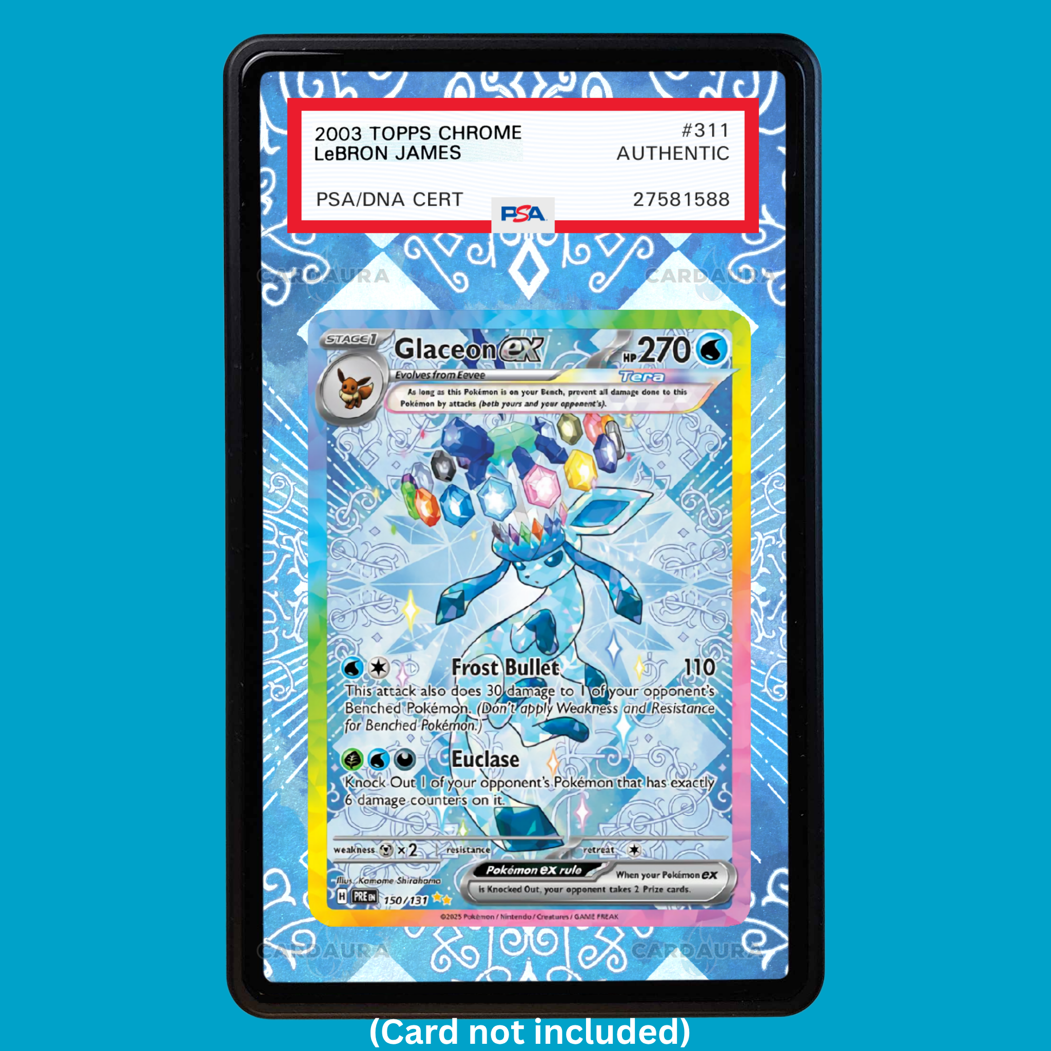 Hand-drawn Glaceon EX 150/131 Prismatic Evolutions extended art display case insert for graded Pokémon cards