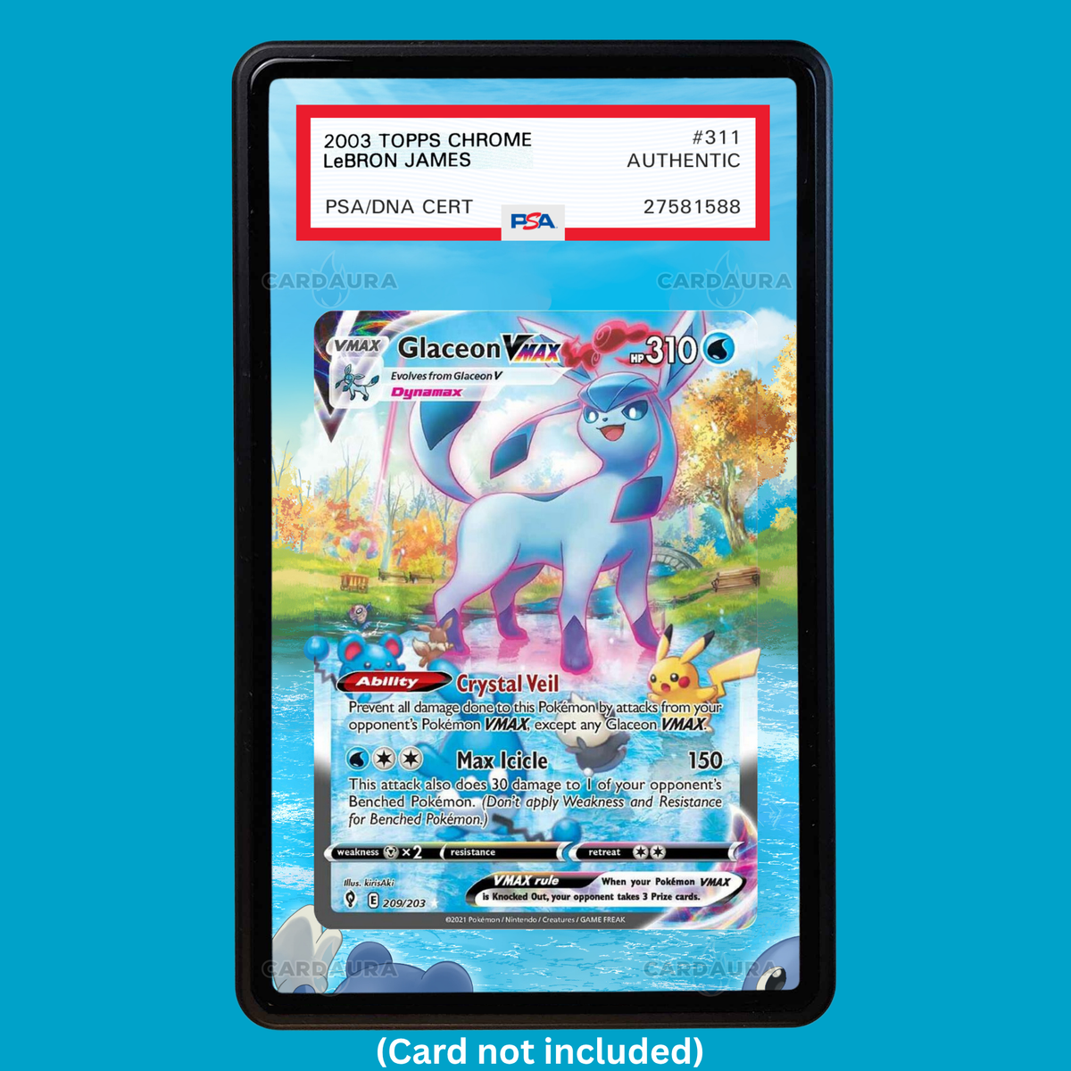 Hand-drawn Glaceon VMAX 209/203 Evolving Skies extended art display case insert for graded Pokémon cards