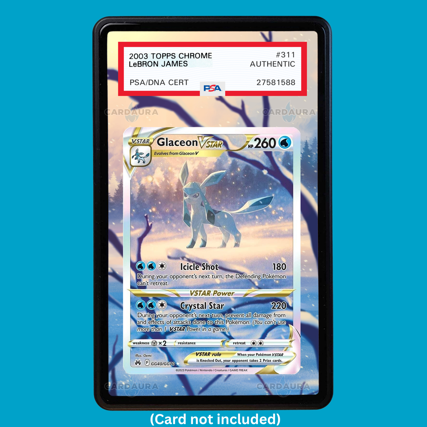 Hand-drawn Glaceon VSTAR GG40/GG70 Crown Zenith extended art display case insert for graded Pokémon cards