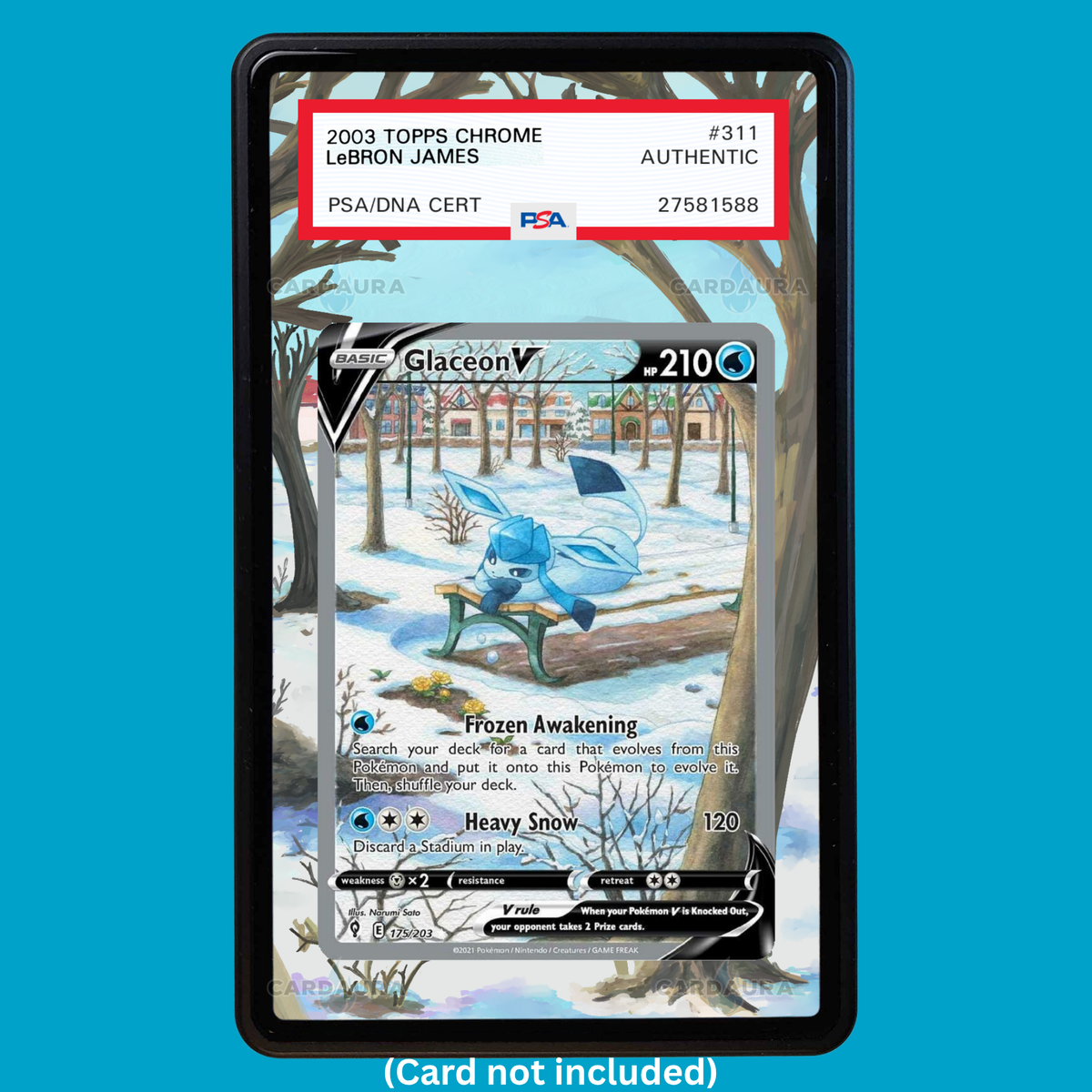 Hand-drawn Glaceon V 175/203 Evolving Skies extended art display case insert for graded Pokémon cards