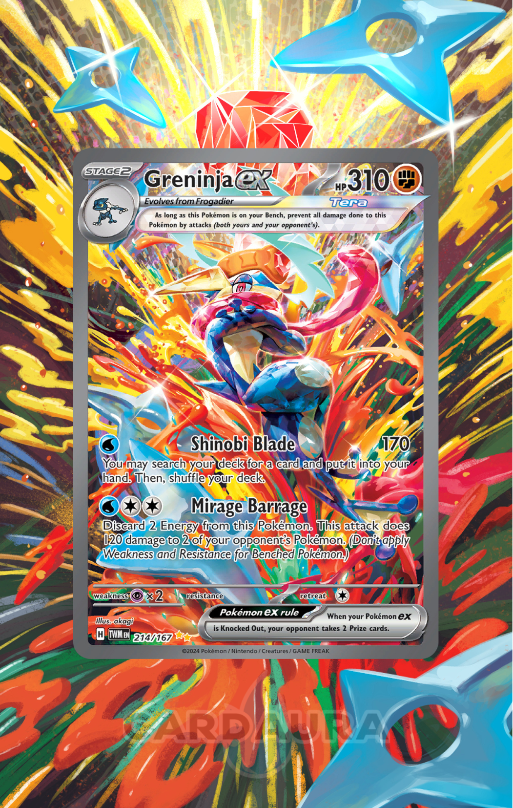 Greninja EX 214/167 | Twilight Masquerade AuraSlab (Graded) Extended Art + Case