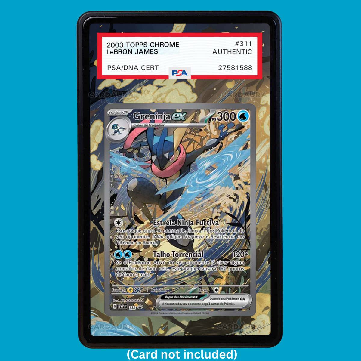 Hand-drawn Greninja 132 SVP Shrouded Fable extended art display case insert for graded Pokémon cards