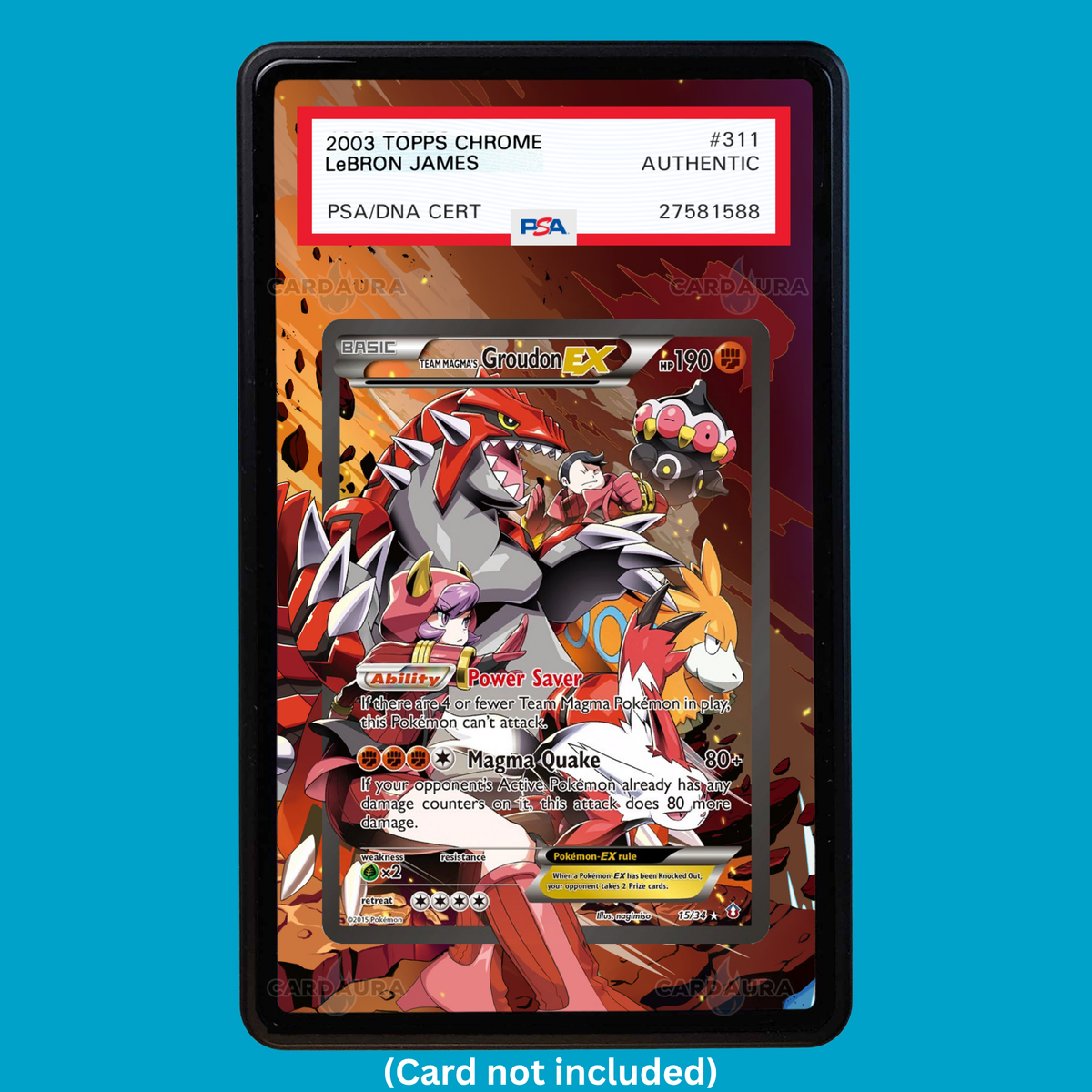 Hand-drawn Team Magma’s Groudon EX 5/34 Double Crisis extended art display case insert for graded Pokémon cards