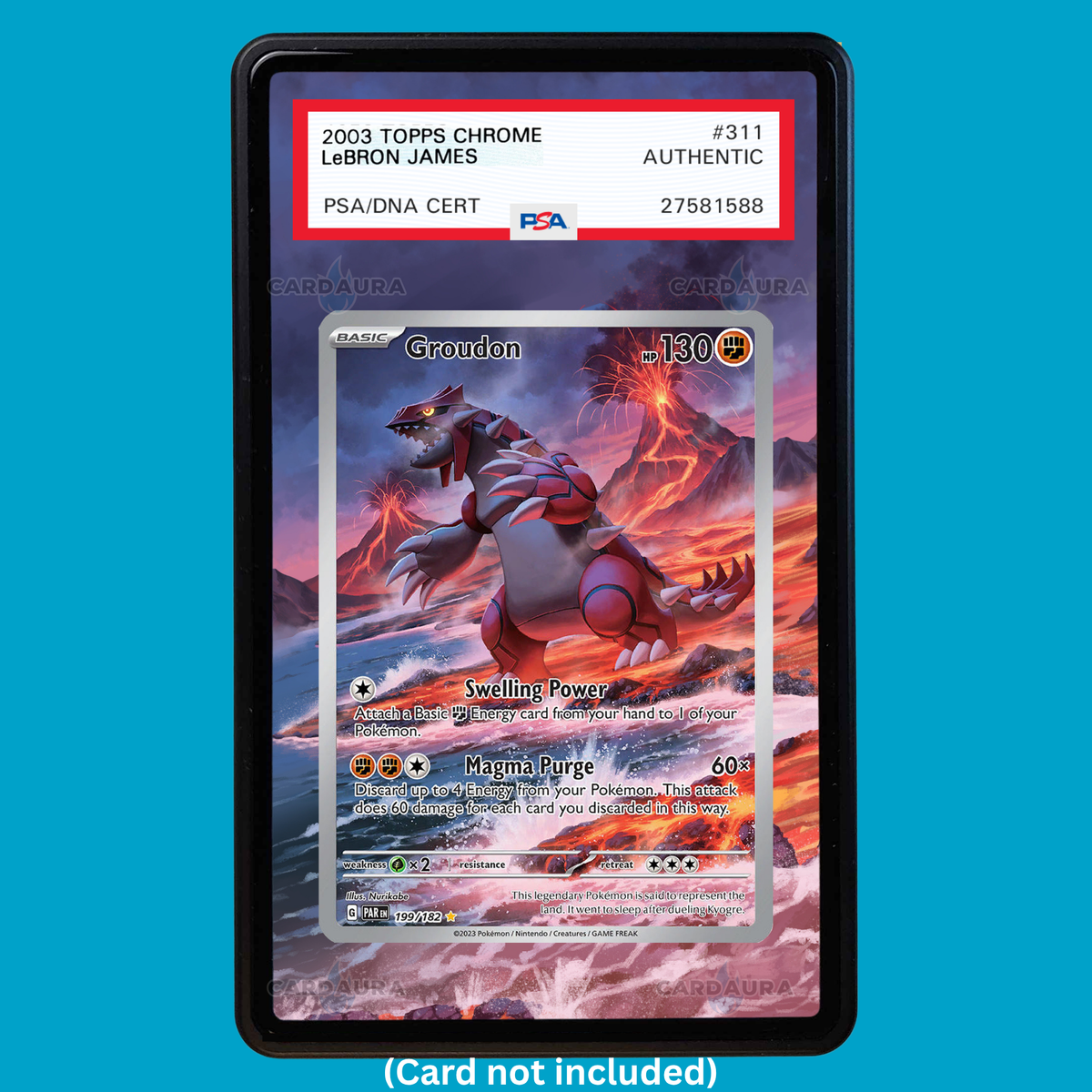Hand-drawn Groudon 199/182 Paradox Rift extended art display case insert for graded Pokémon cards