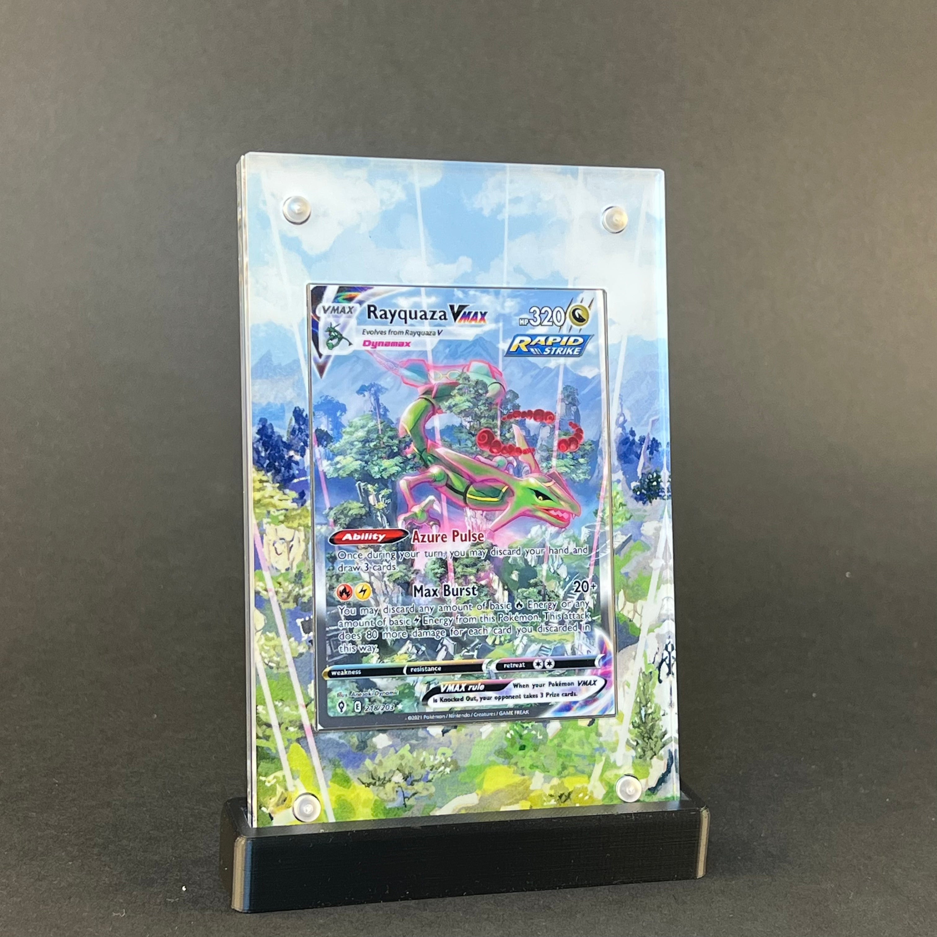 Rayquaza VMAX 218/203 | Evolving Skies CardAura - Extended Art + Display Case (Raw)