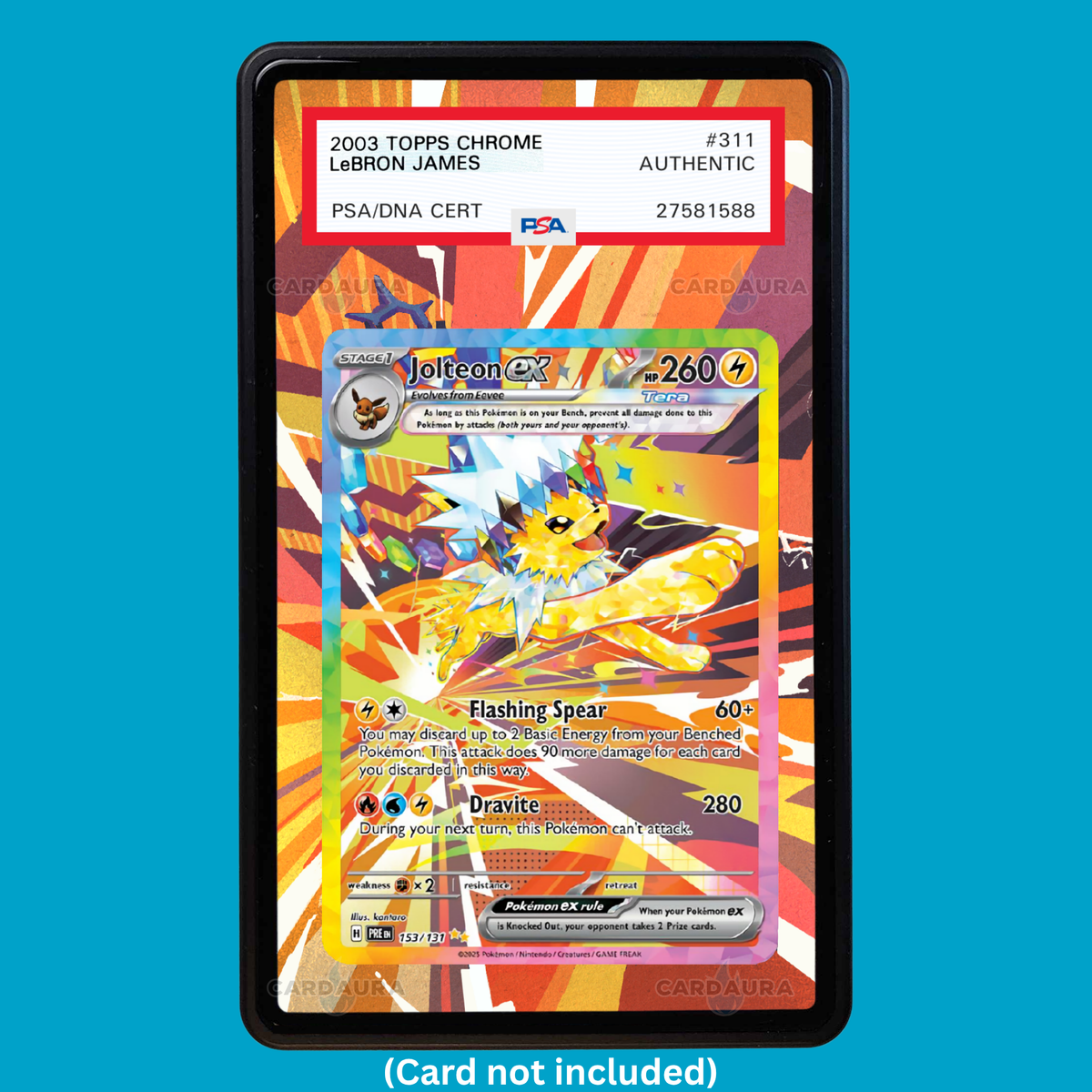 Hand-drawn Jolteon EX 153/131 Prismatic Evolutions extended art display case insert for graded Pokémon cards