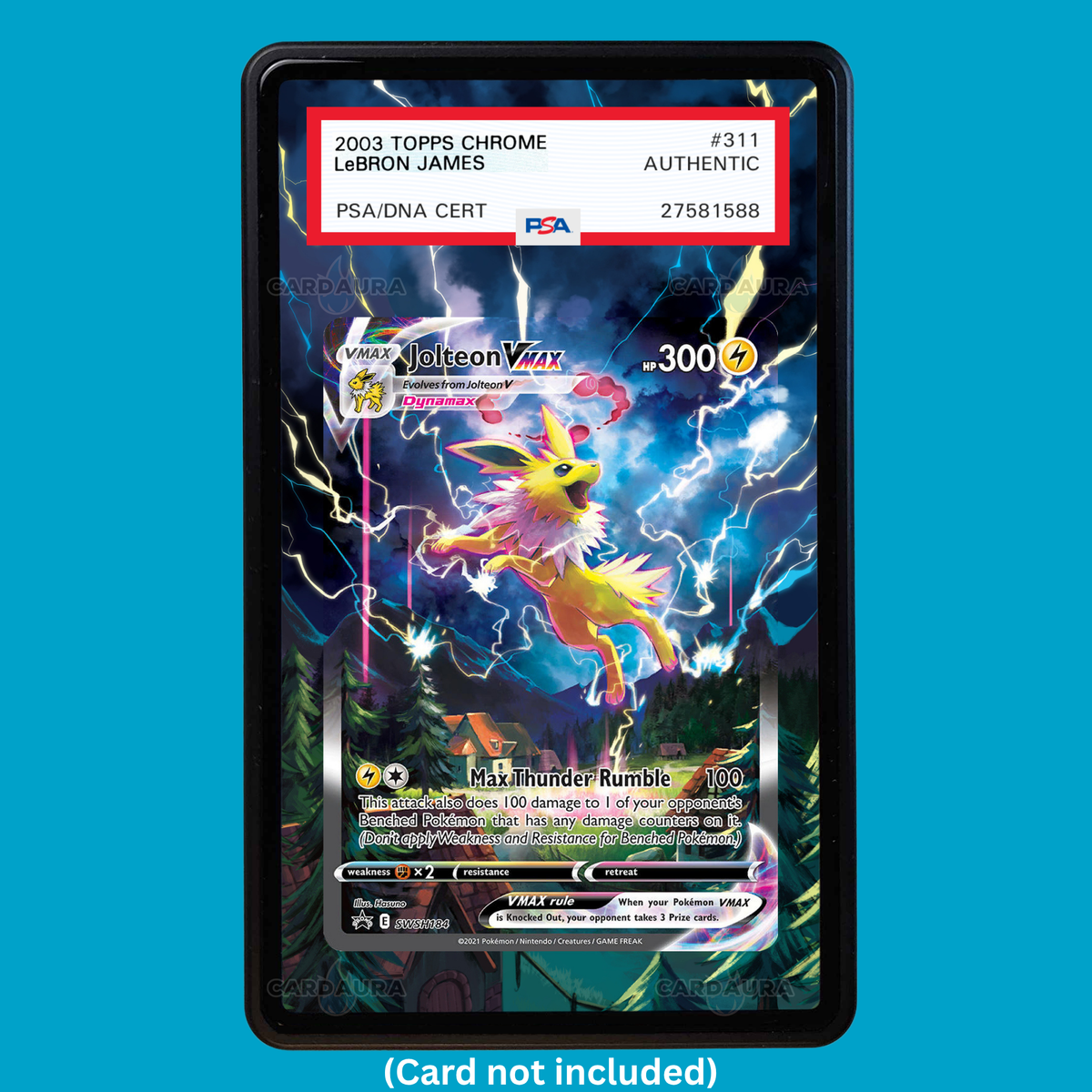 Hand-drawn Jolteon VMAX SWSH184 Evolving Skies extended art display case insert for graded Pokémon cards