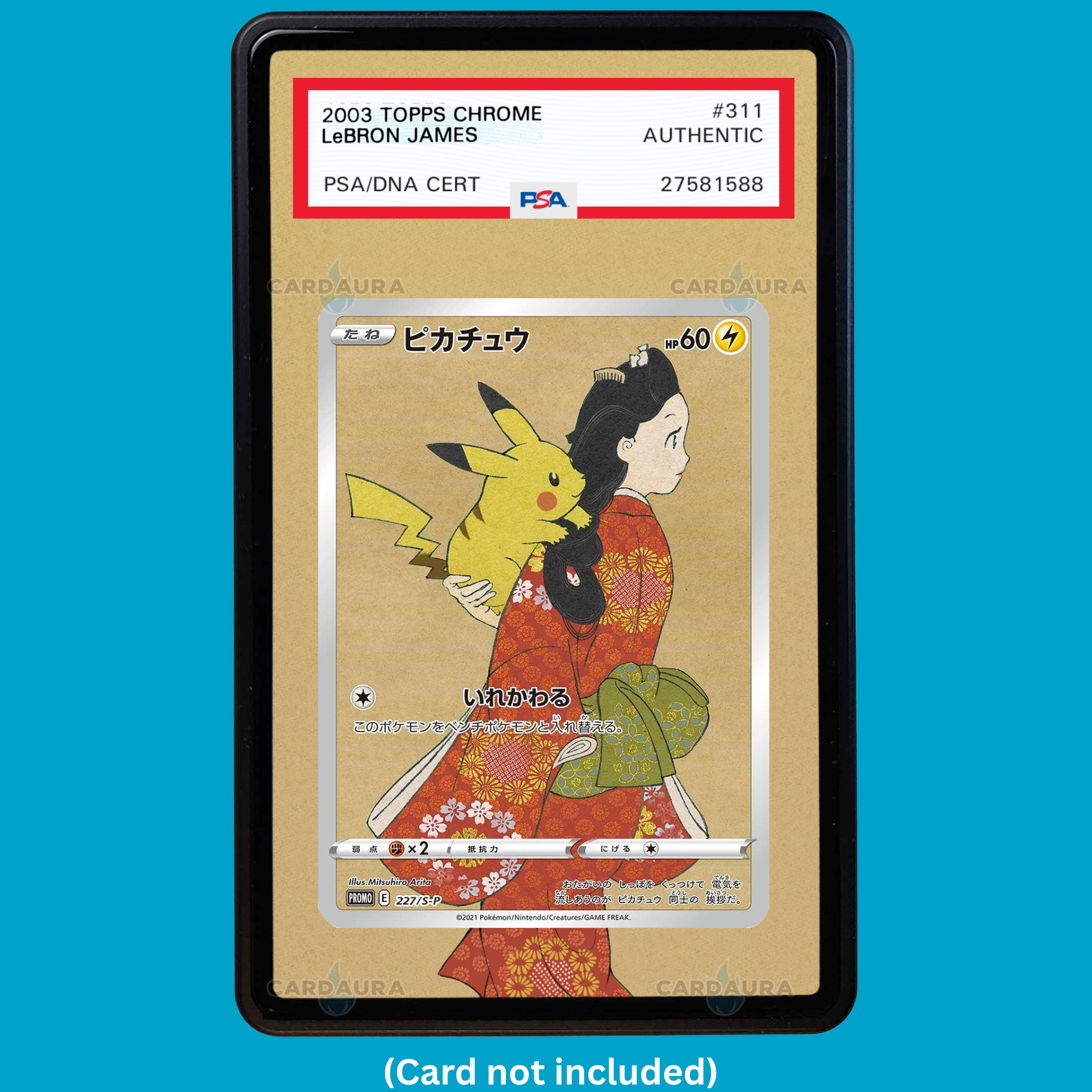 Hand-drawn Pikachu Kimono 227/S-P Promo extended art display case insert for graded Pokémon cards