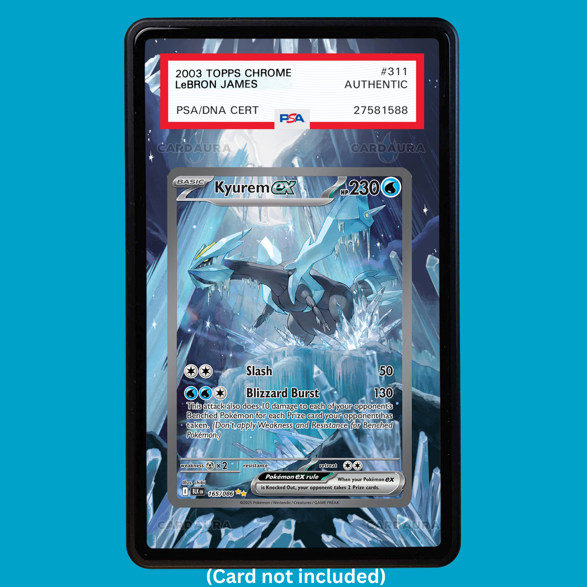 Hand-drawn Kyurem 165/086 Black Bolt extended art display case insert for graded Pokémon cards