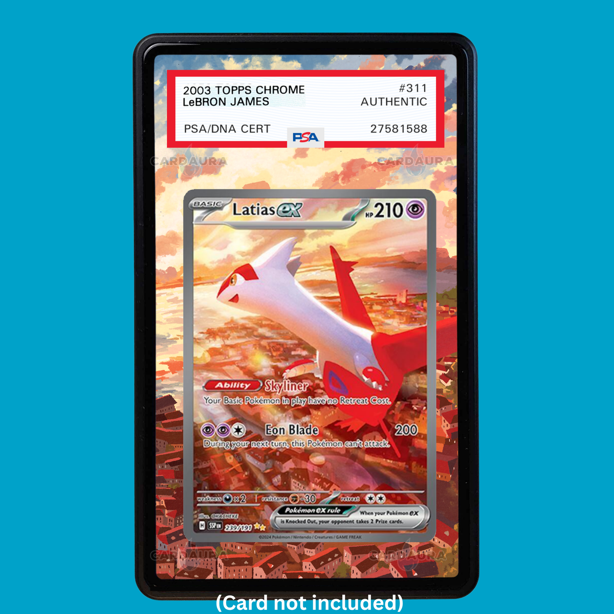 Hand-drawn Latias EX 239/191 Surging Sparks extended art display case insert for graded Pokémon cards