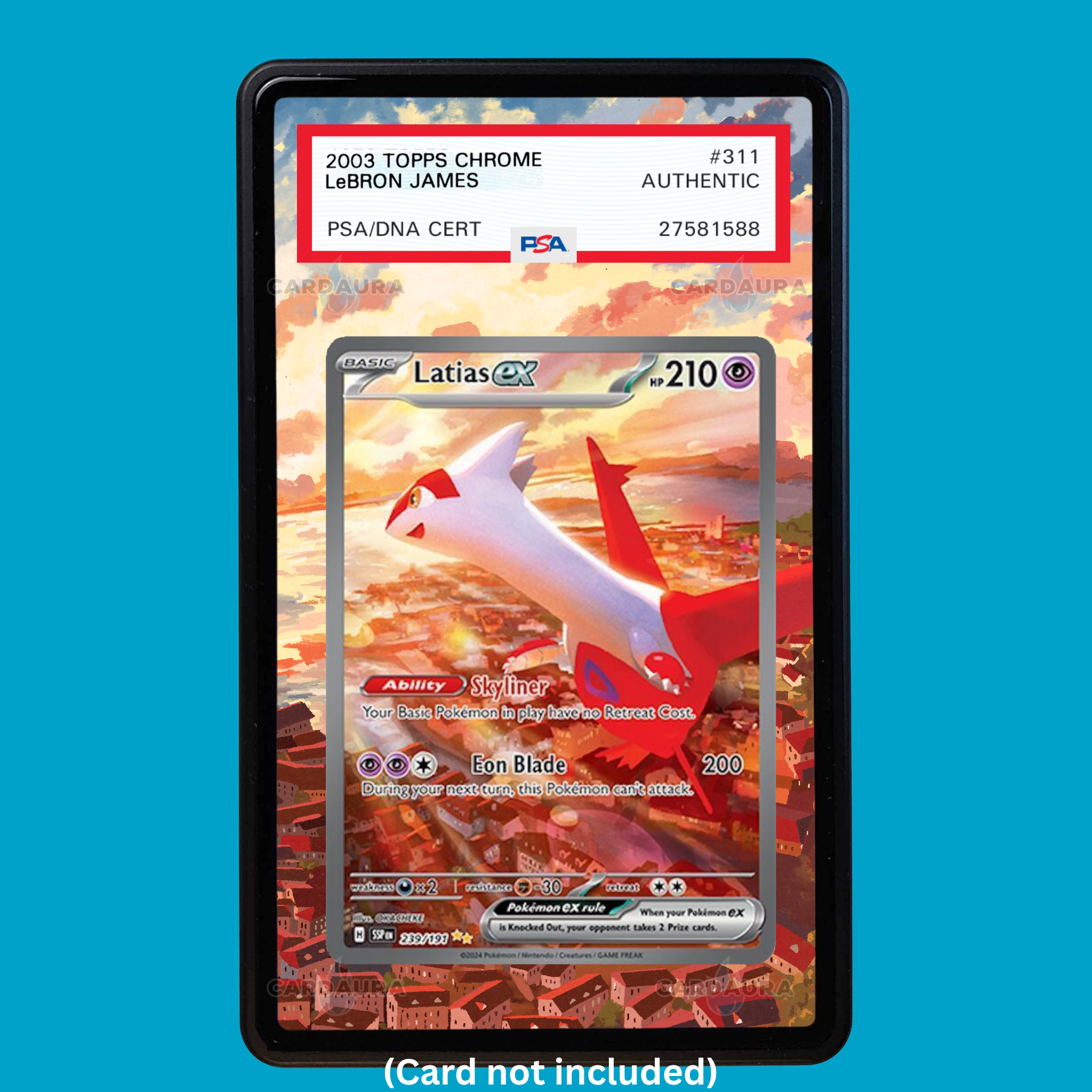 Hand-drawn Latias EX 239/191 Surging Sparks extended art display case insert for graded Pokémon cards