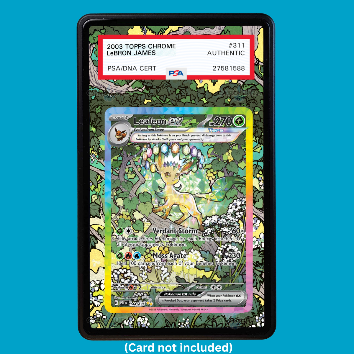 Hand-drawn Leafeon ex 144/131 Prismatic Evolutions extended art display case insert for graded Pokémon cards