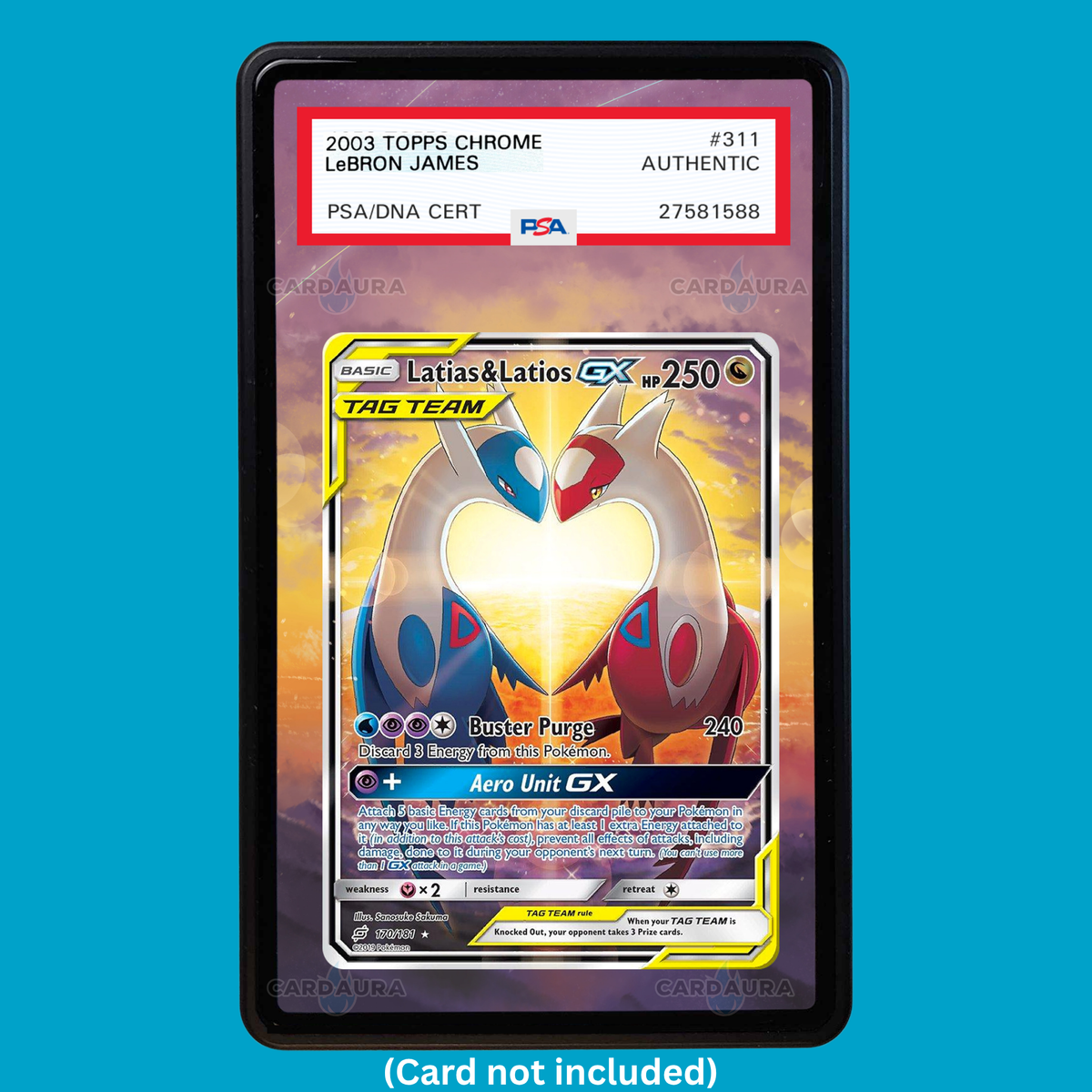 Hand-drawn Latias & Latios 170/181 Sun & Moon Team Up extended art display case insert for graded Pokémon cards