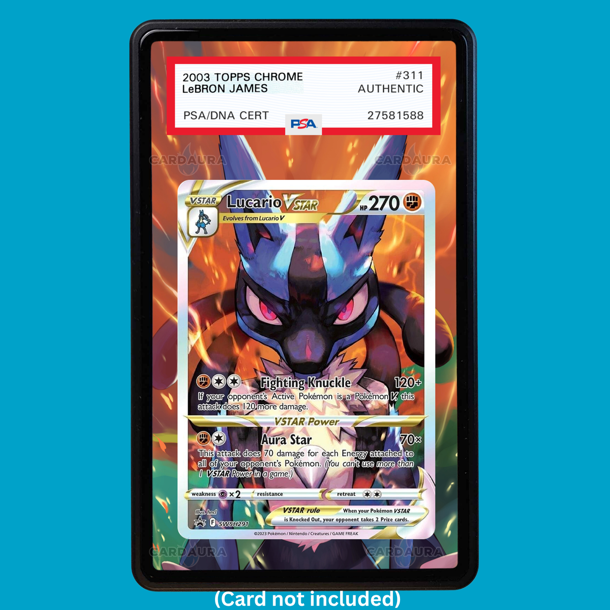 Hand-drawn Lucarion VSTAR SWSH291 Crown Zenith extended art display case insert for graded Pokémon cards
