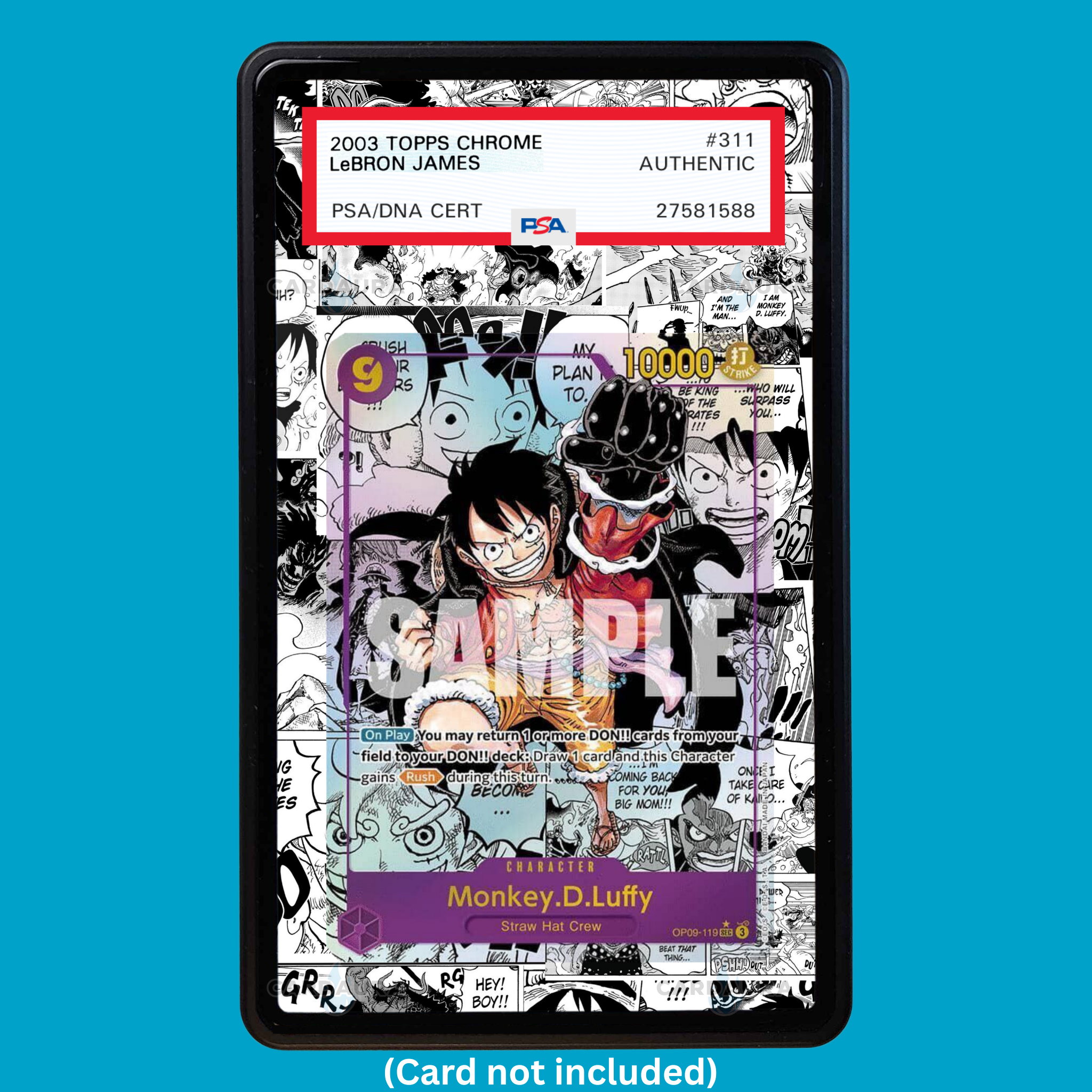 Showcase your Monkey D. Luffy Manga OP09-119 with a premium extended art display case designed for graded One Piece cards. This collectible display combines hand-drawn extended artwork, a magnetic aluminum case, and UV-protective tempered glass to help protect and elevate your One Piece Monkey D. Luffy Manga card.