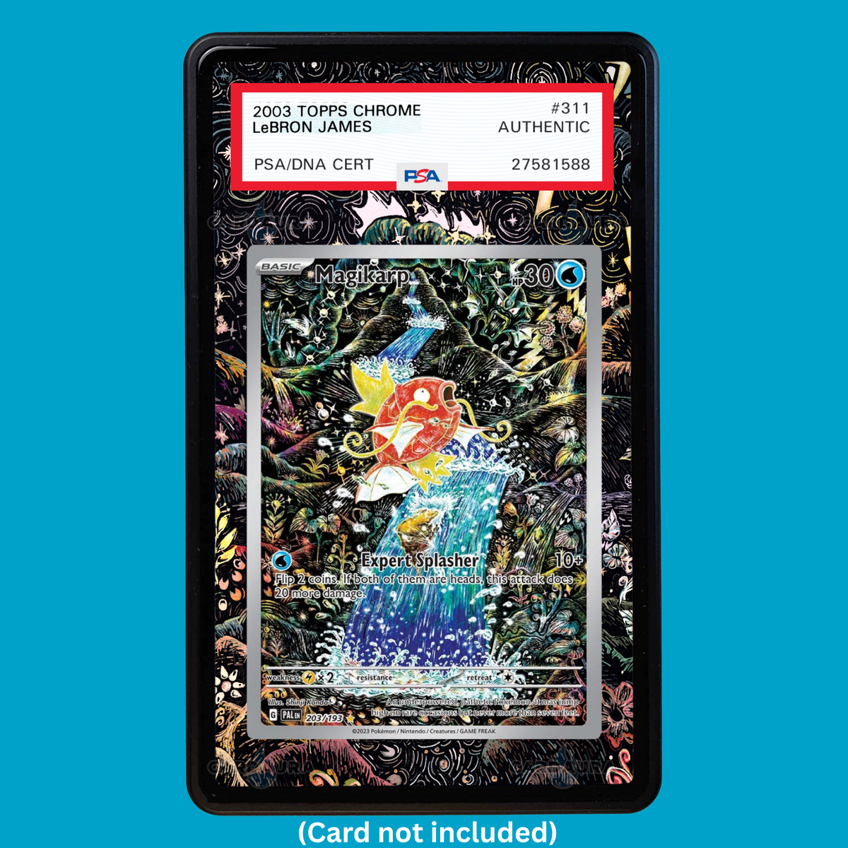 Hand-drawn Magikarp 203/193 Paldea Evolved extended art display case insert for graded Pokémon cards