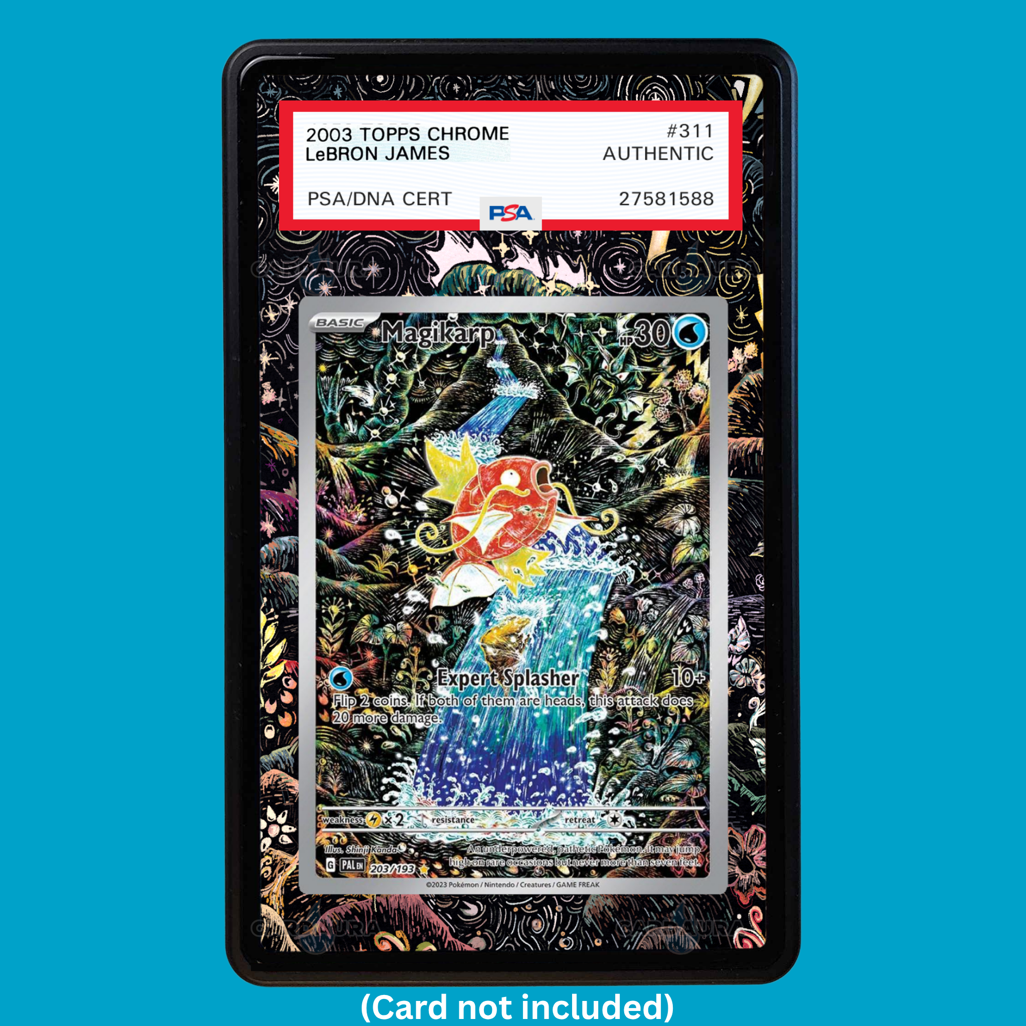 Hand-drawn Magikarp 203/193 Paldea Evolved extended art display case insert for graded Pokémon cards