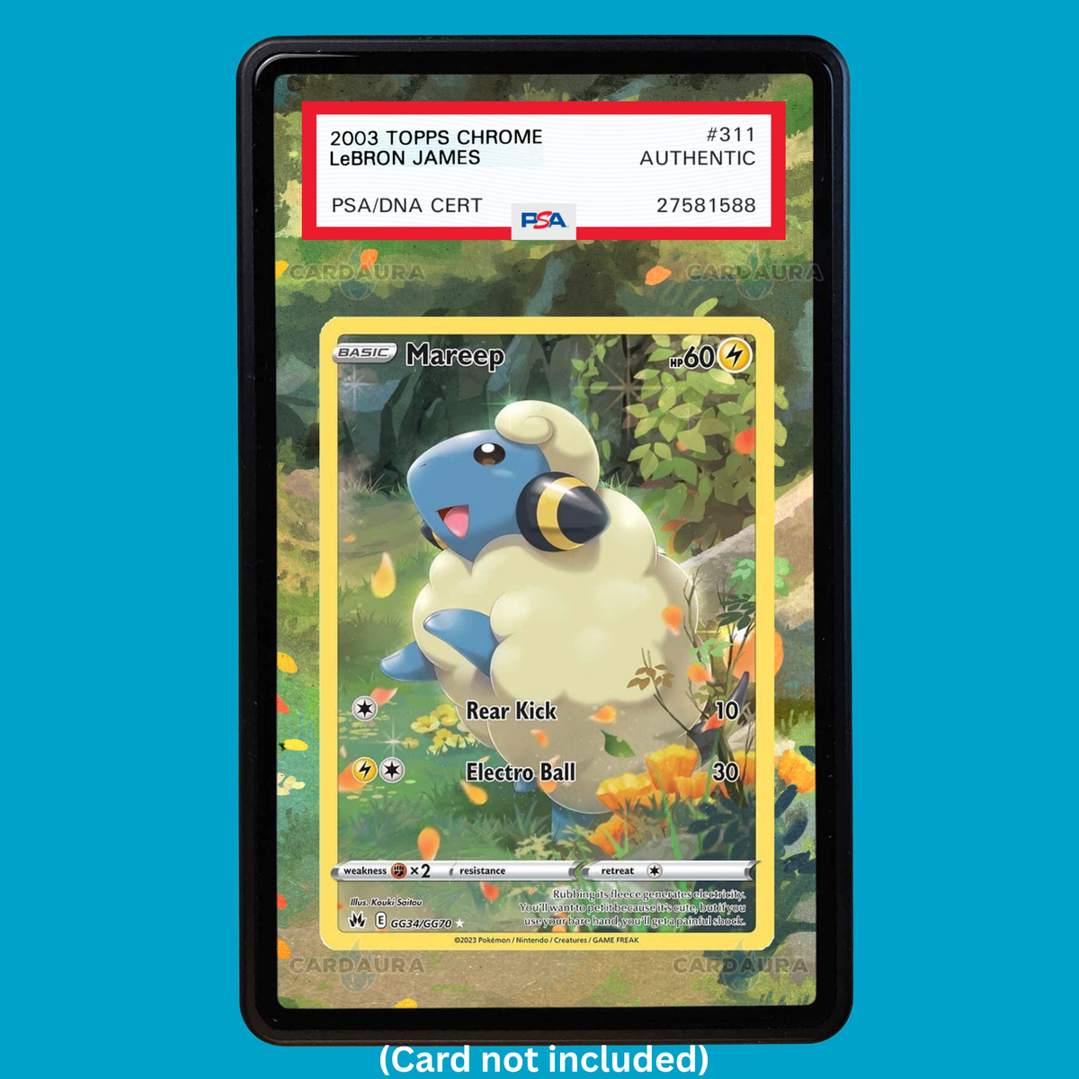 Hand-drawn Mareep GG34/GG70 Crown Zenith extended art display case insert for graded Pokémon cards
