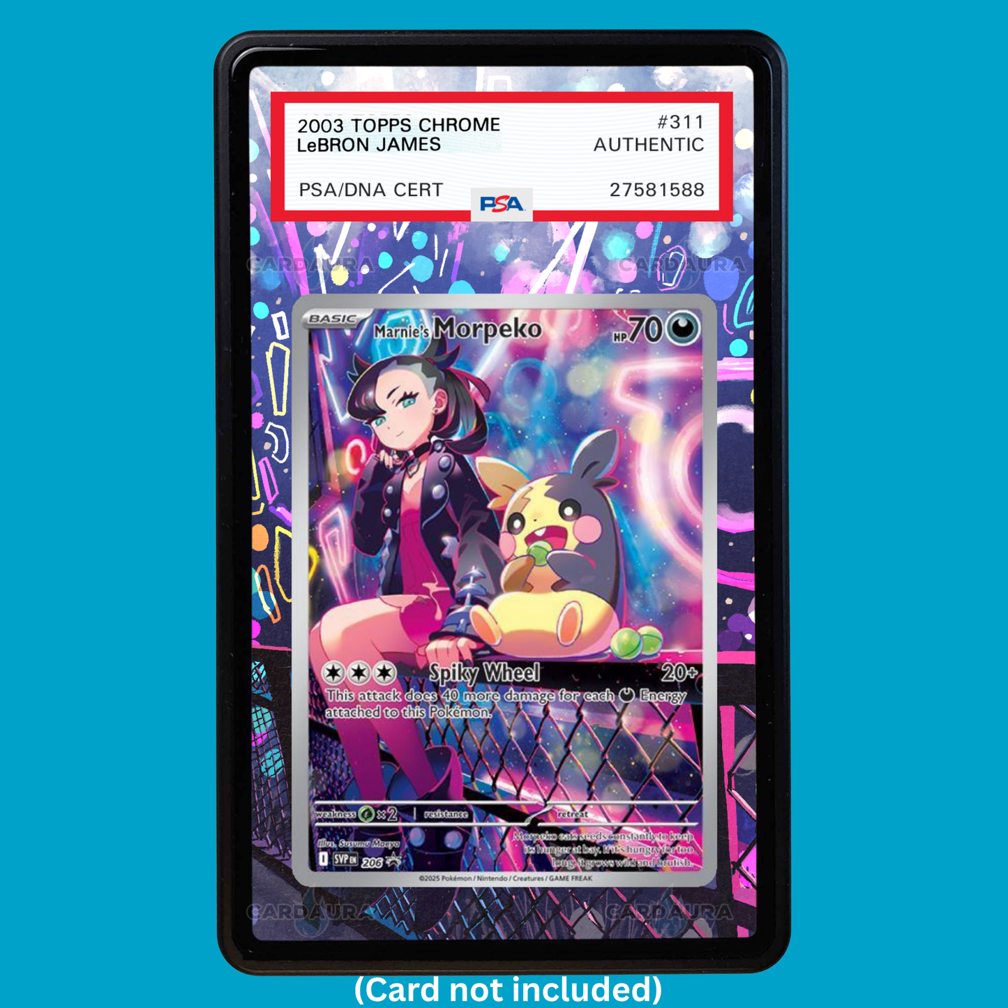 Hand-drawn Marnie’s Morpeko SVP 206 SV Promo extended art display case insert for graded Pokémon cards
