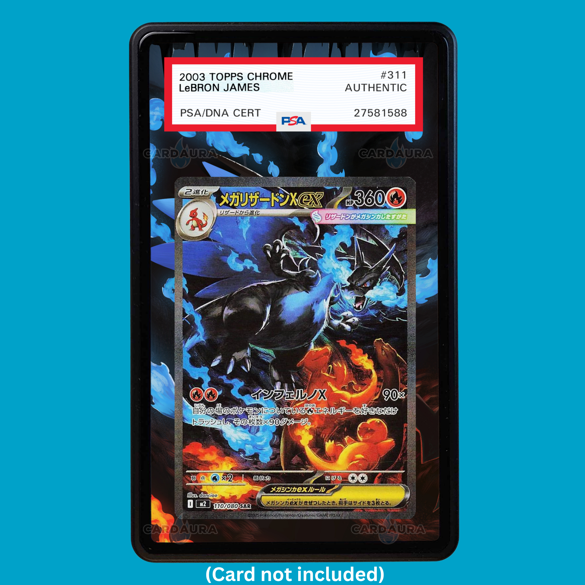 Hand-drawn Charizard X EX 125/094 SIR Phantasmal Flames extended art display case insert for graded Pokémon cards
